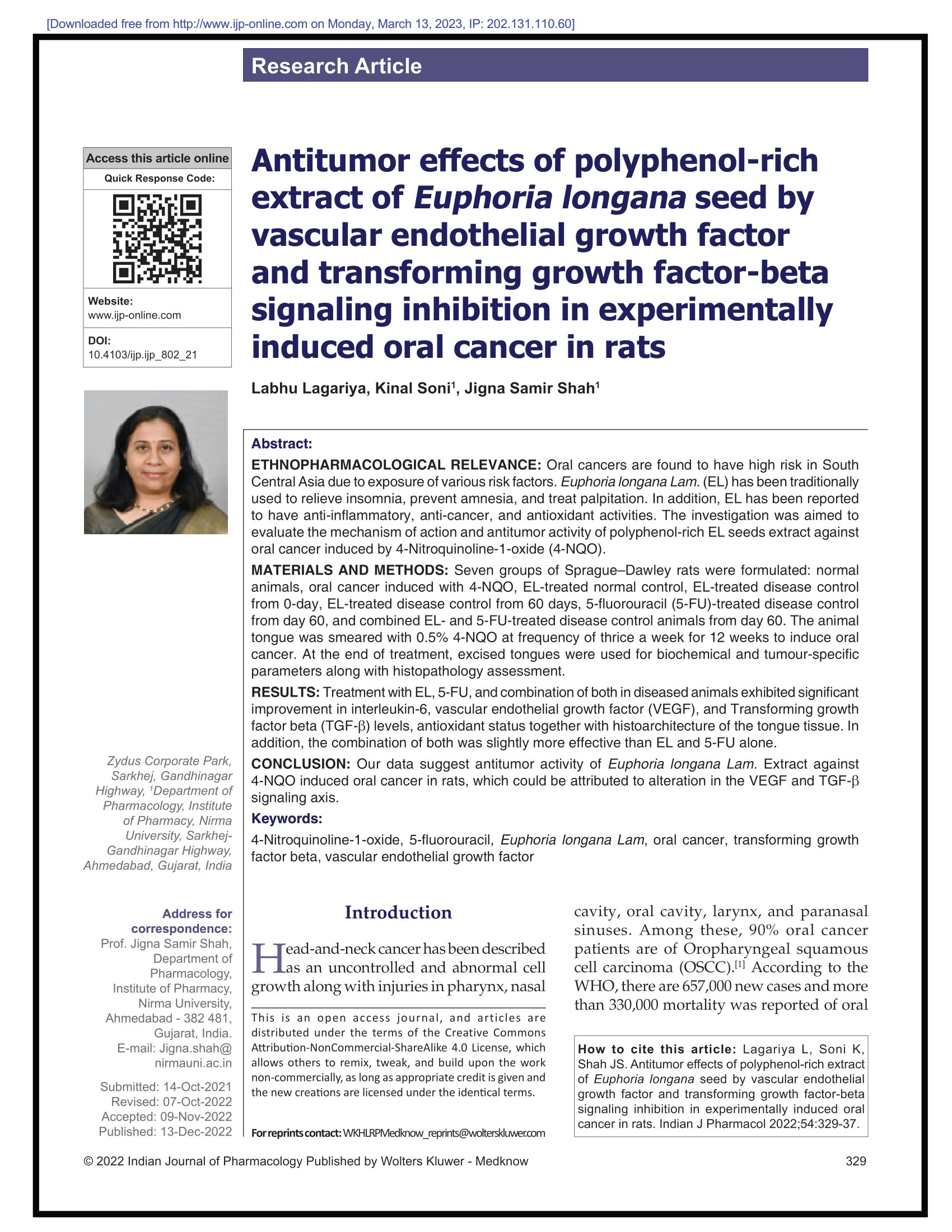 Antitumor effects of polyphenolrich extract of Euphoria longana seed by vascular endothelial growth factor and transforming growth factor-beta signaling inhibition in experimentally induced oral cancer in rats