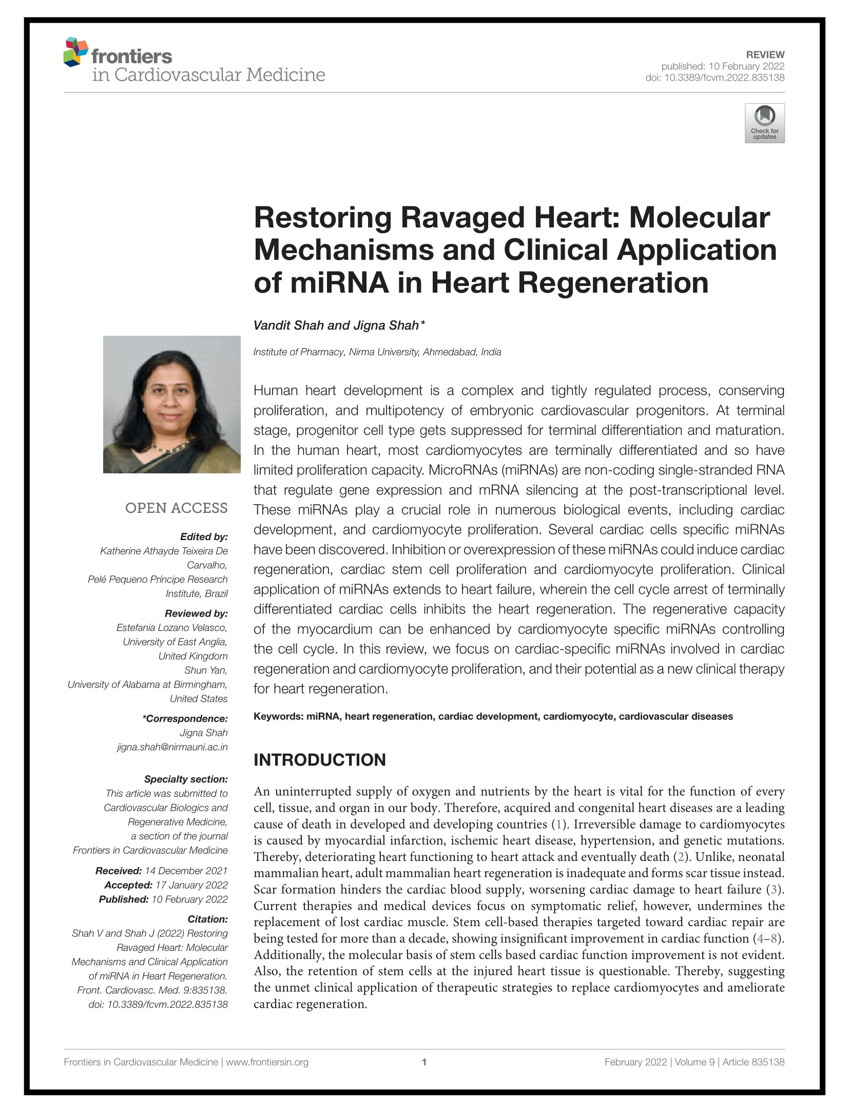 Restoring Ravaged Heart: Molecular Mechanisms and Clinical Application of miRNA in Heart Regeneration
