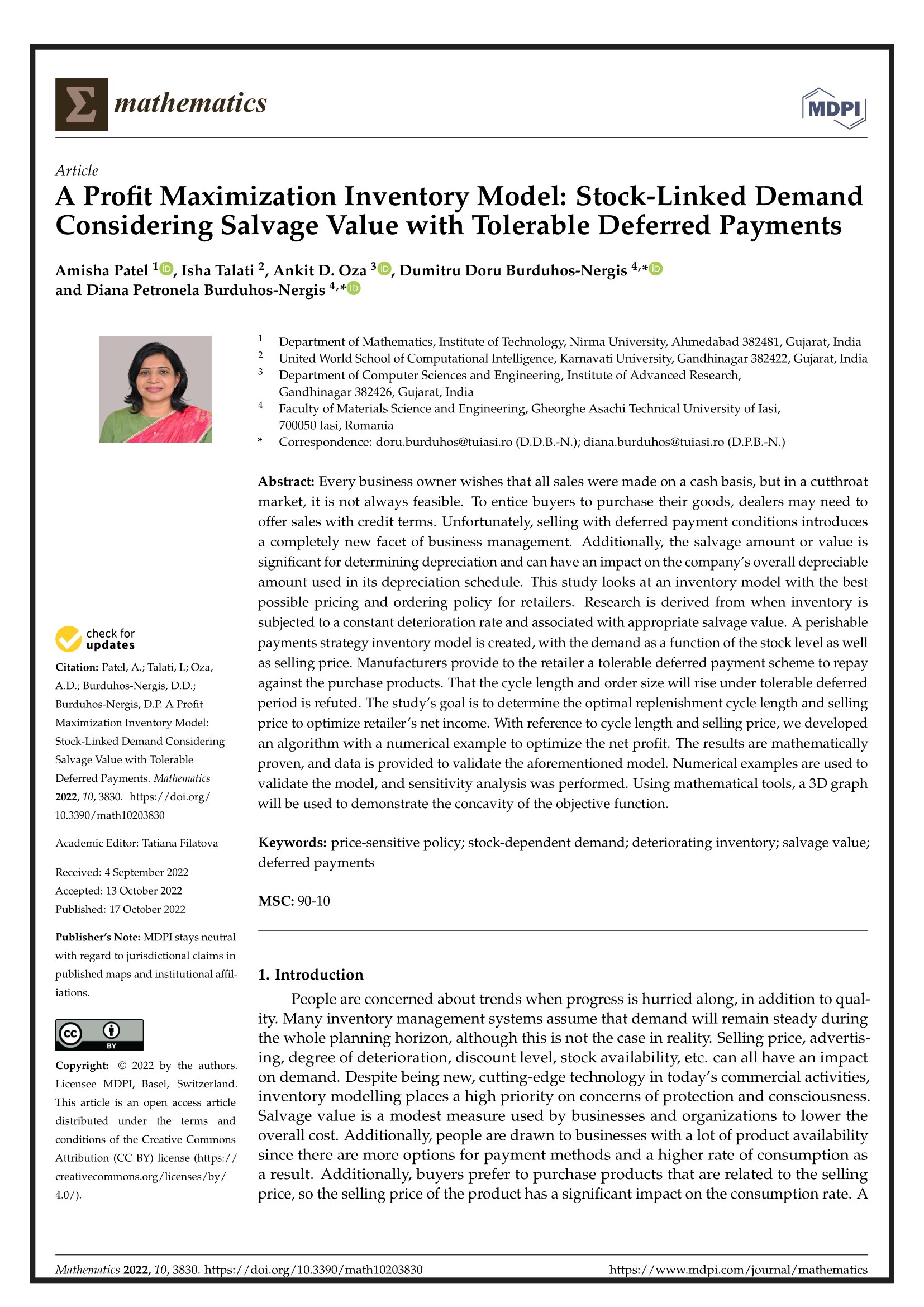 A profit maximization inventory model: stock-linked demand considering salvage value with tolerable deferred payments