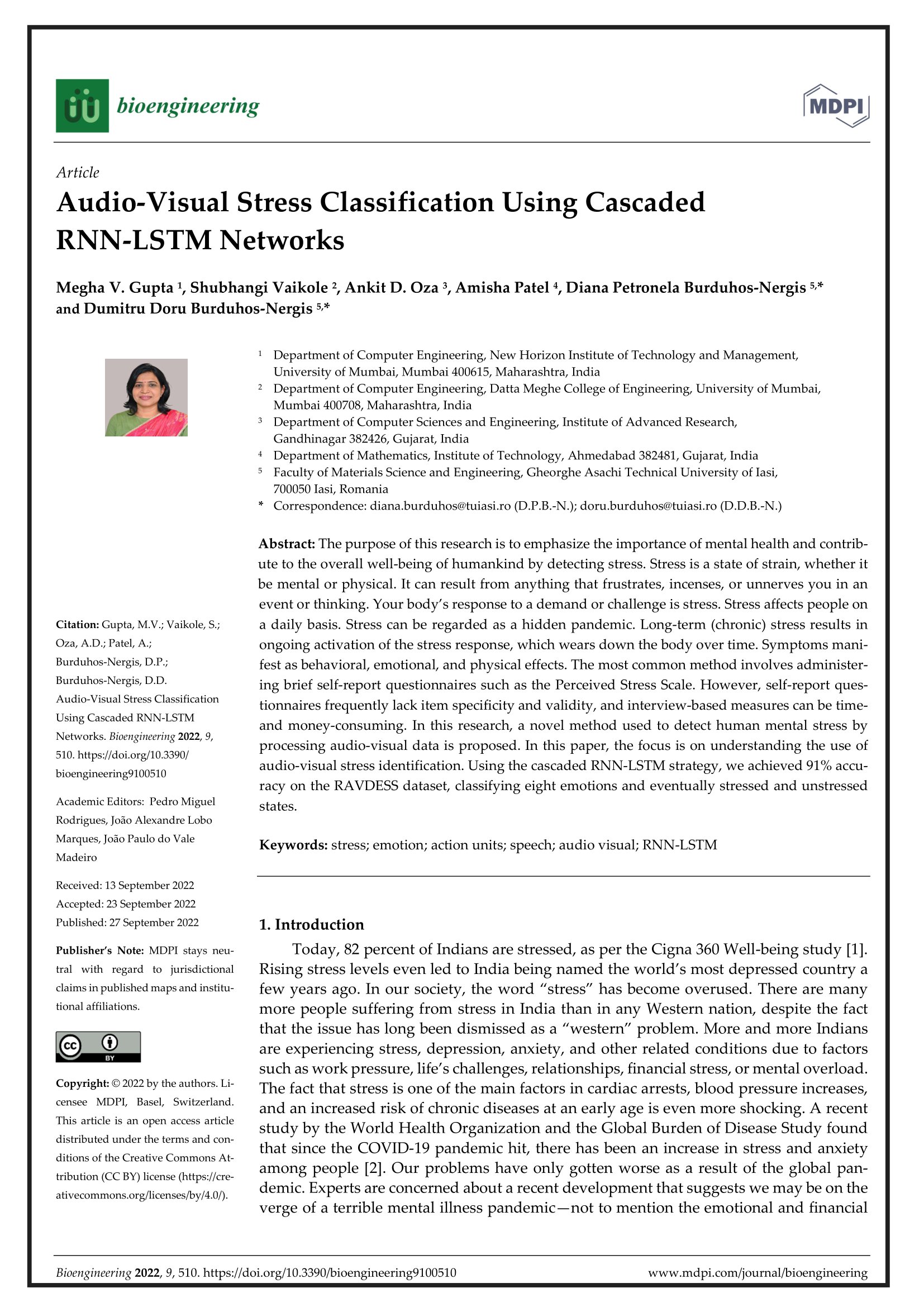Audio?visual stress classification using cascaded RNN?LSTM networks