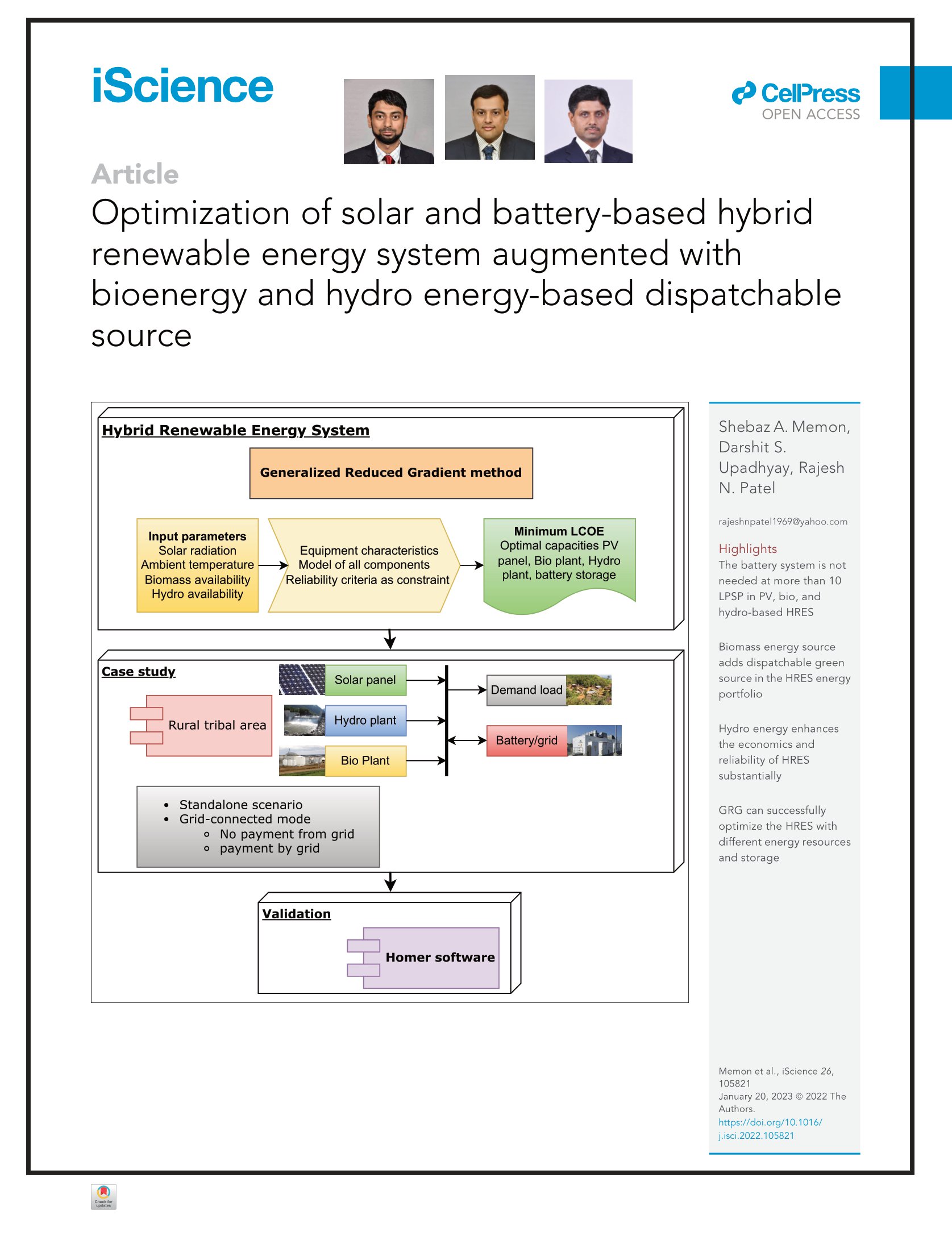 Optimization of solar and battery-based hybrid renewable energy system augmented with bioenergy and hydro energy-based dispatchable source
