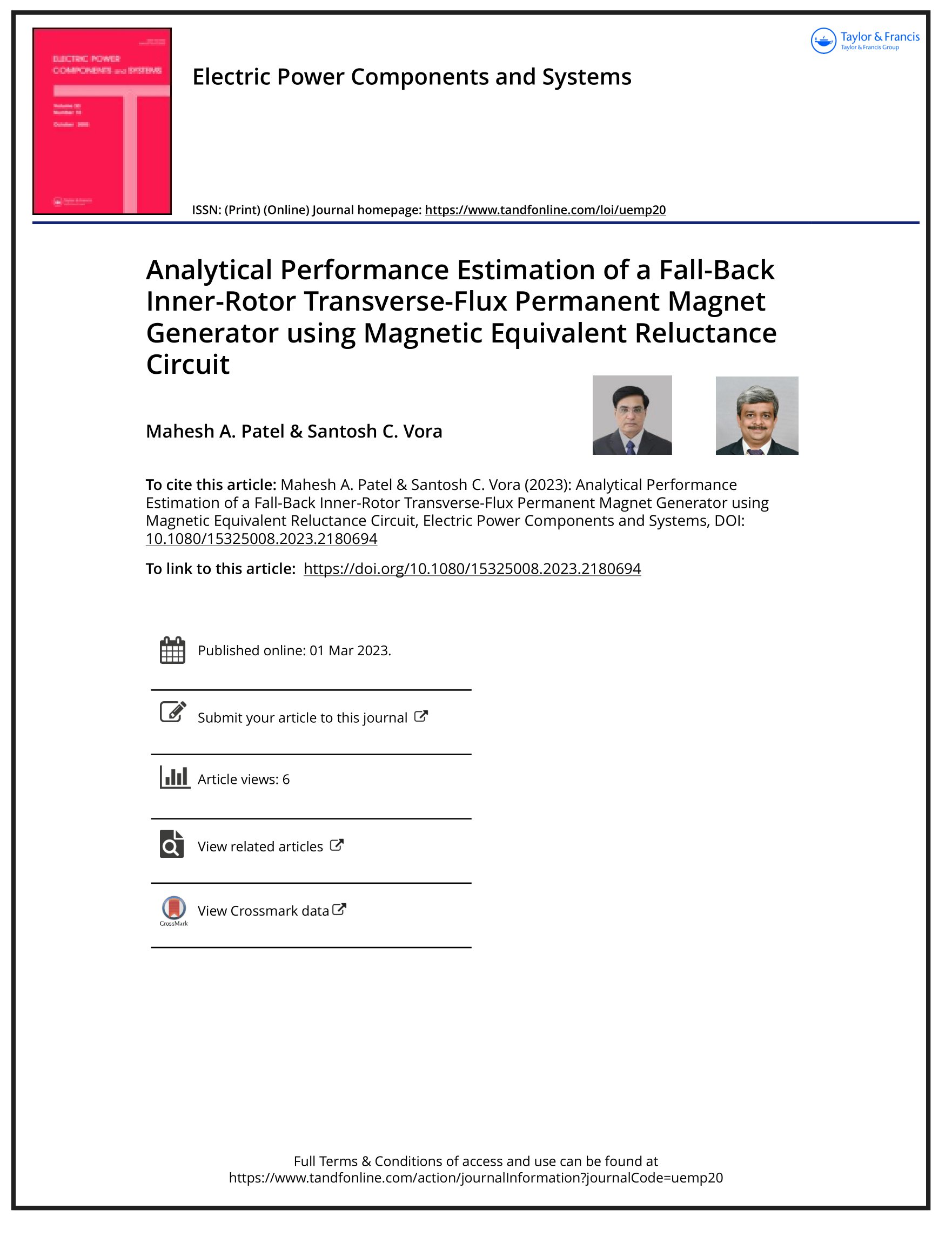 Analytical performance estimation of a fall-backinner-rotor transverse-flux permanent magnet generator using magnetic equivalent reluctance circuit