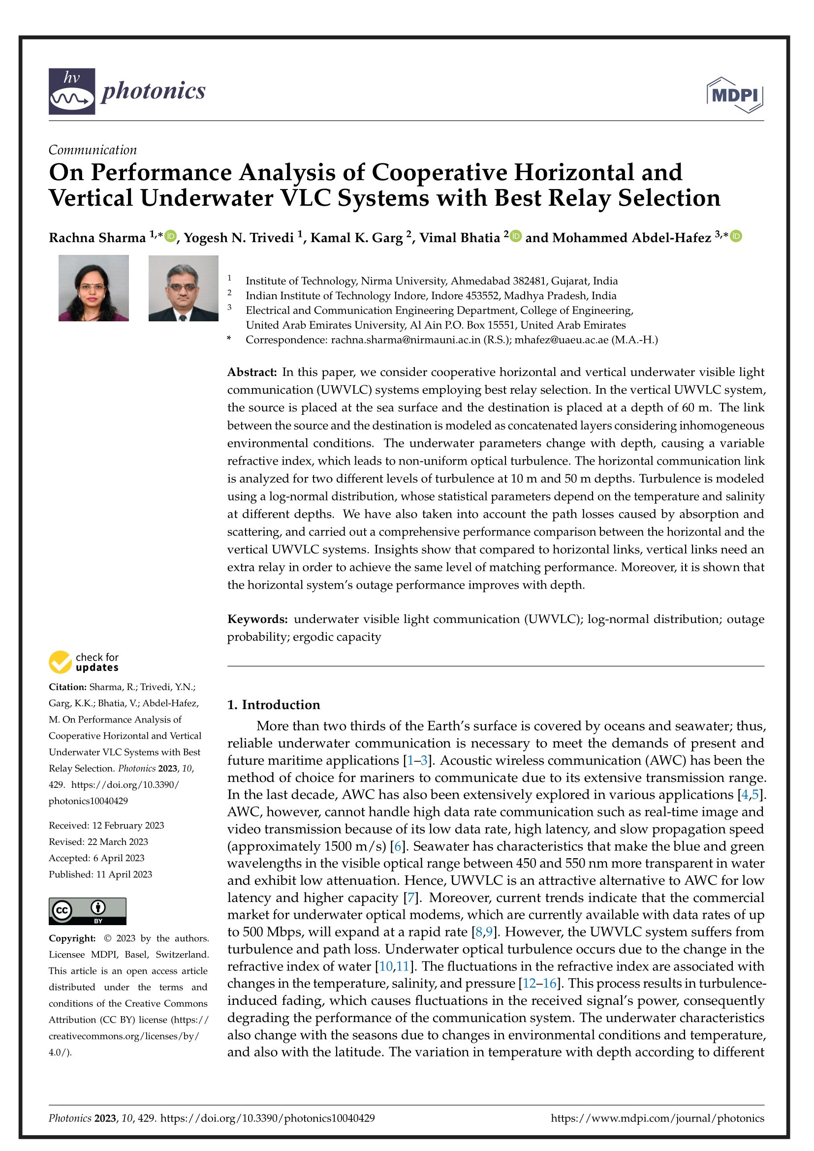 On performance analysis of cooperative horizontal and vertical underwater vlc systems with best relay selection