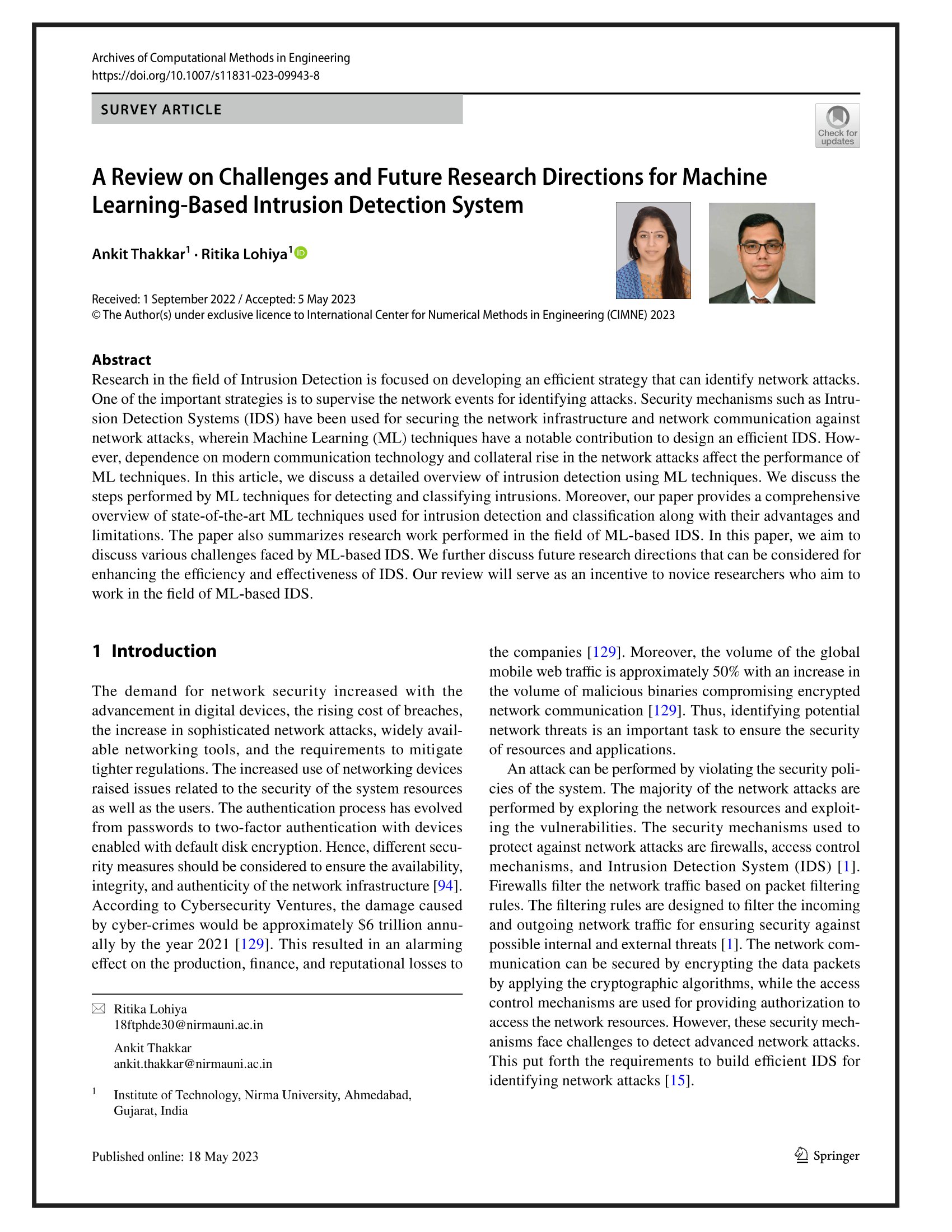 A Review on Challenges and Future Research Directions for Machine Learning-Based Intrusion Detection System