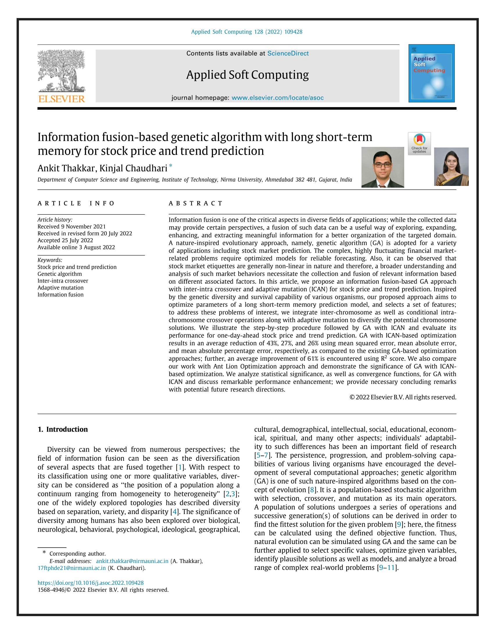 Information fusion-based genetic algorithm with long short-term memory for stock price and trend prediction