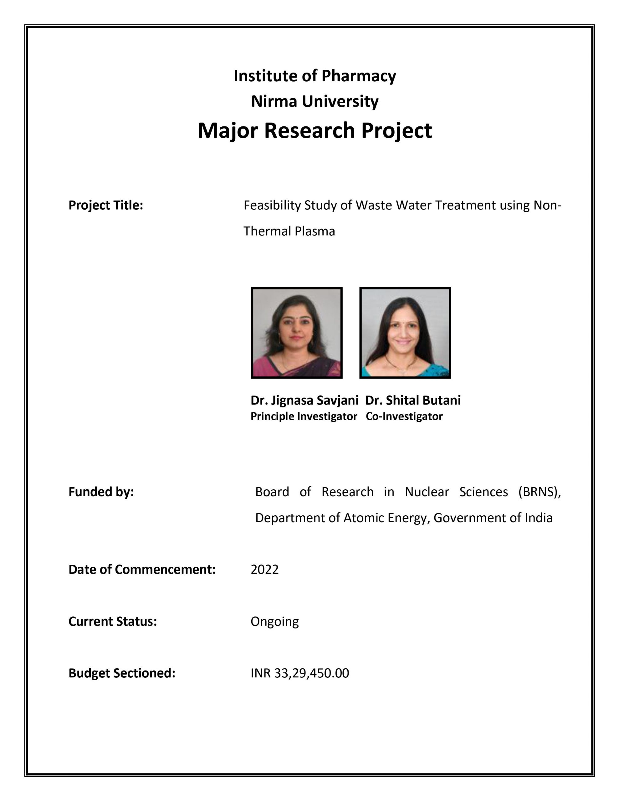 Feasibility Study of Waste Water Treatment using Non-Thermal Plasma