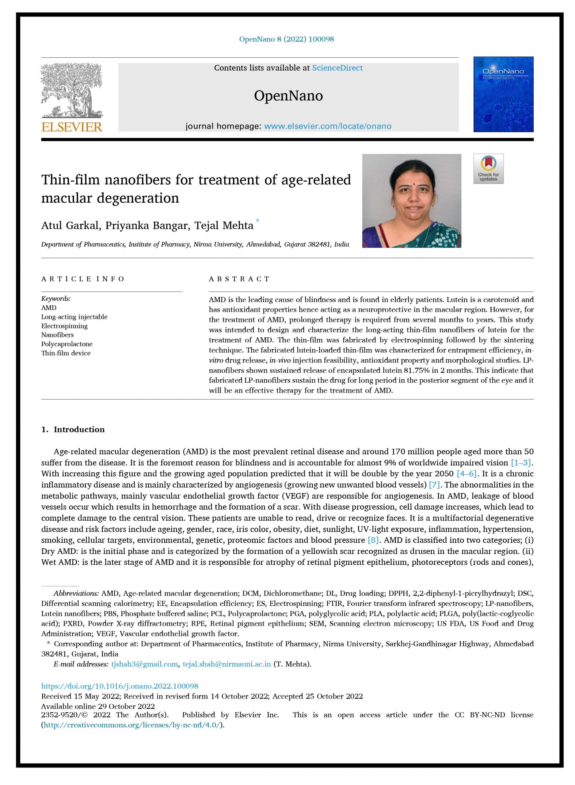 Thin-film Nanofibers for Treatment of Age-related Macular Degeneration