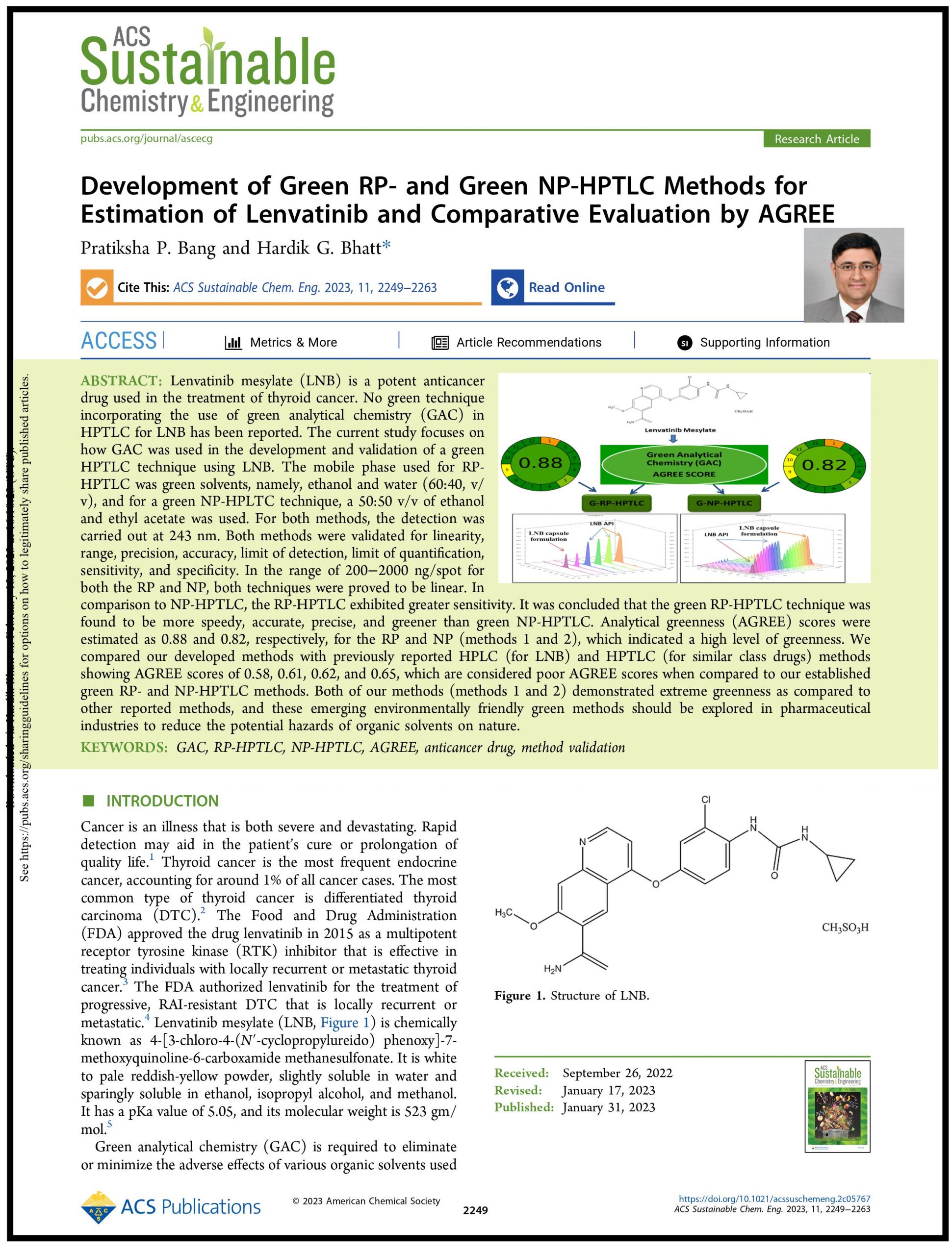 Development of Green RP- and Green NP-HPTLC Methods for Estimation of Lenvatinib and Comparative Evaluation by AGREE