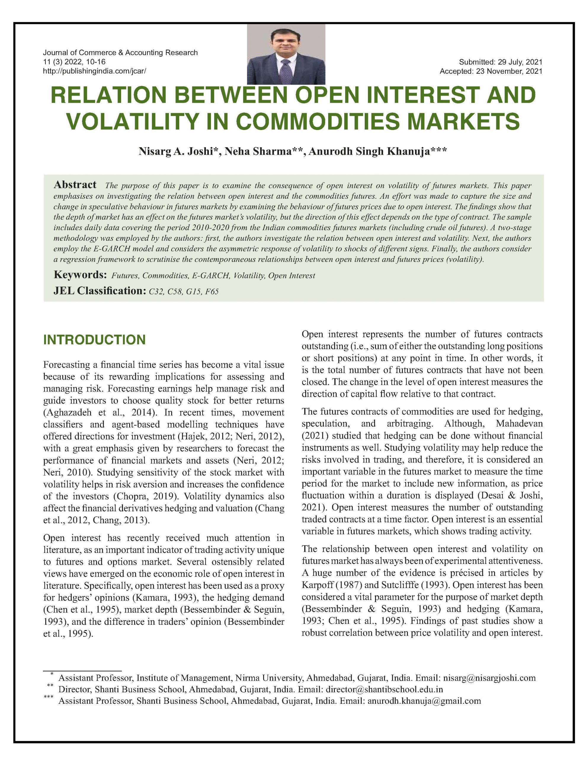 Relation Between Open Interest and Volatility in Commodities Markets