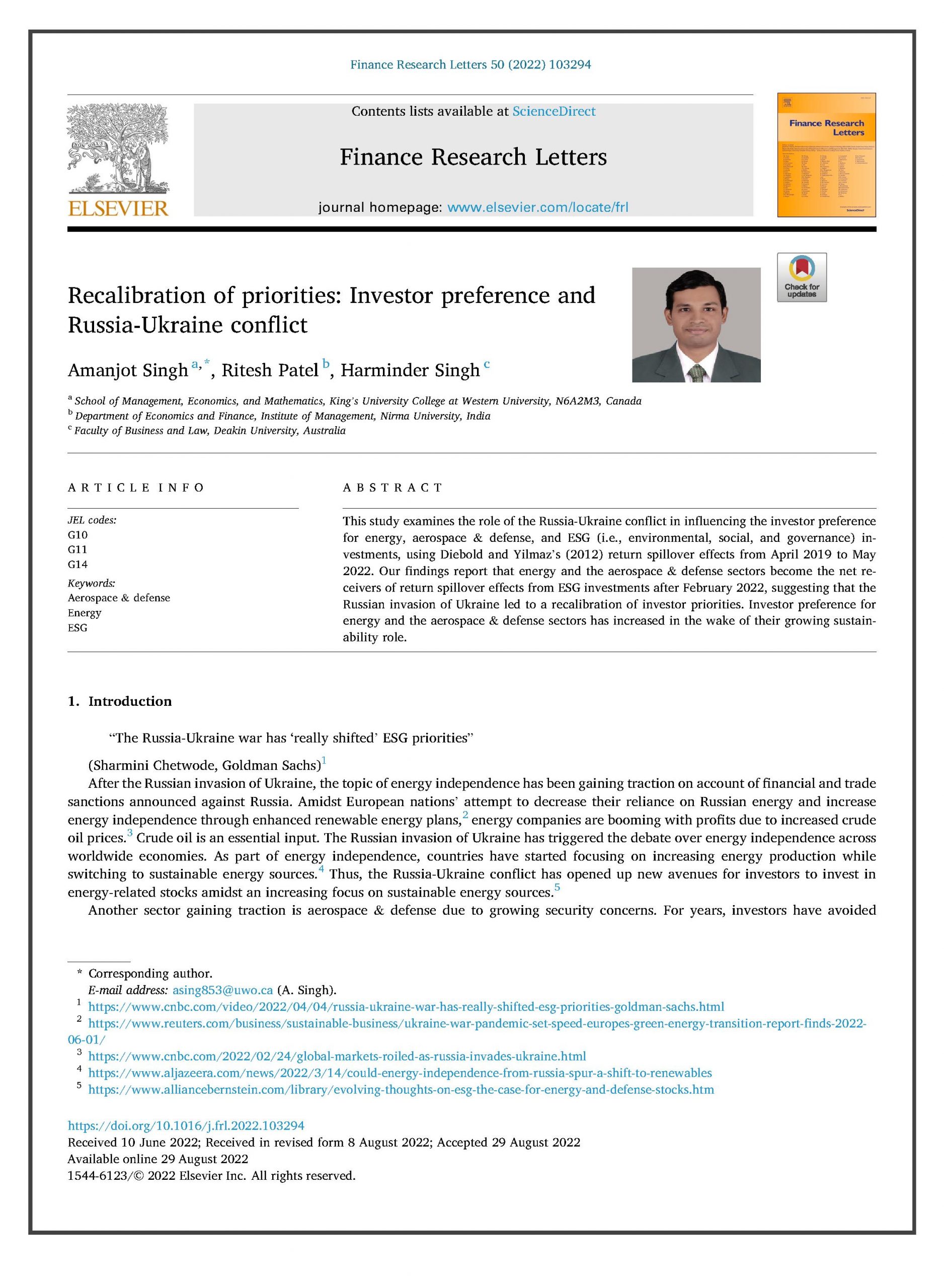 Recalibration of Priorities: Investor Preference and Russia-Ukraine Conflict