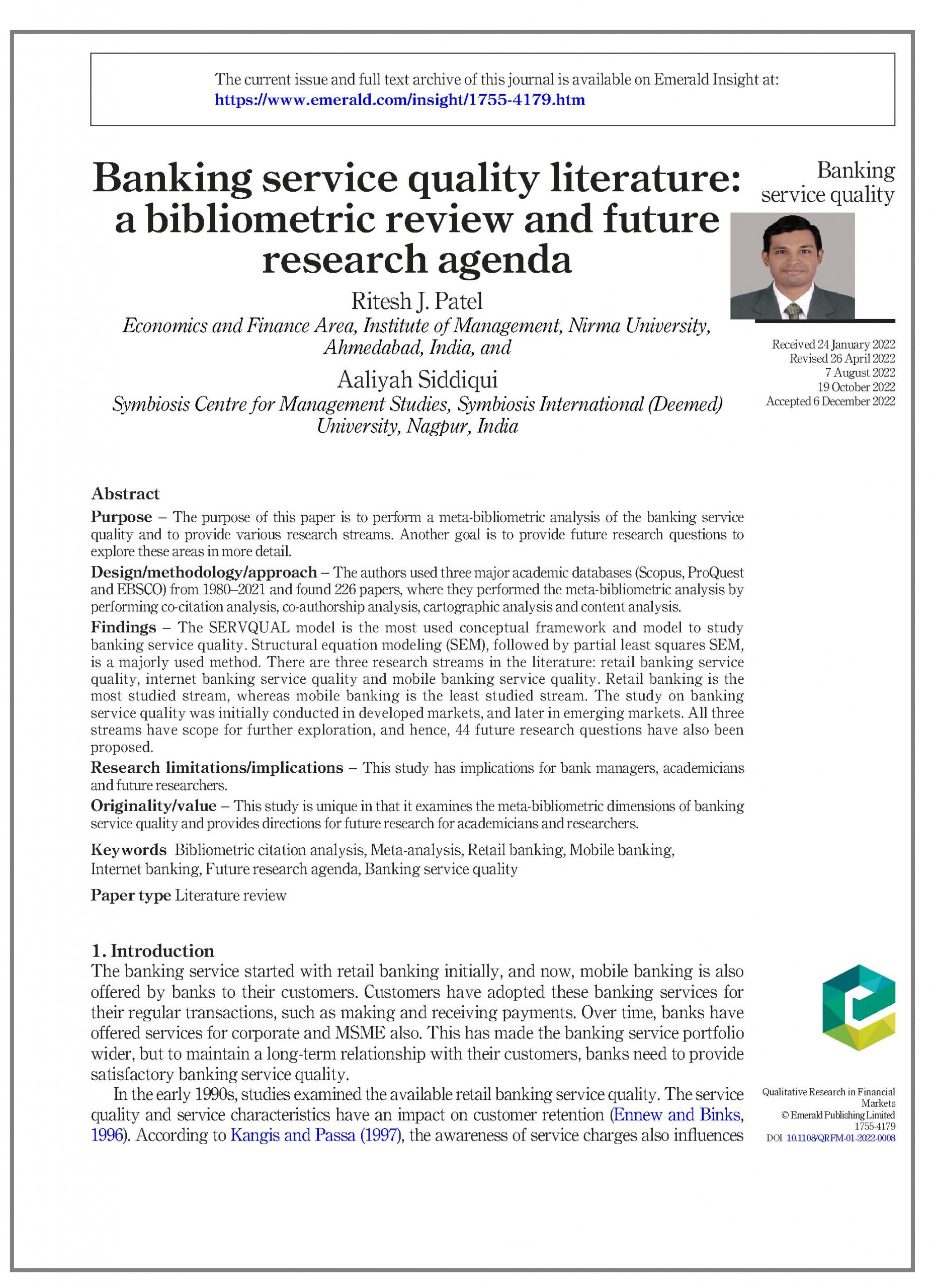 Banking service quality literature: a bibliometric review and future research agenda