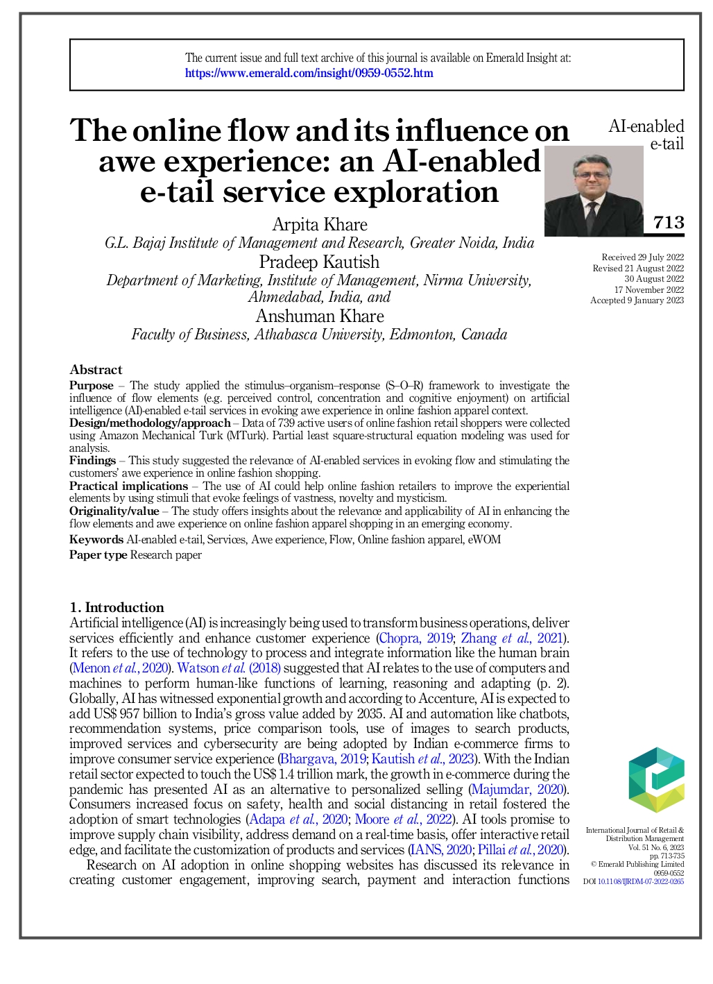 The online flow and its influence on awe experience: An AI-enabled e-tail service exploration