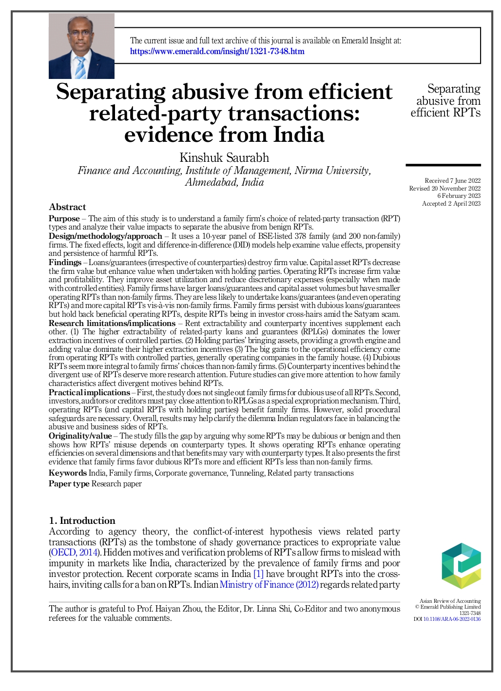 Separating Abusive from Efficient Related-Party Transactions: Evidence from India