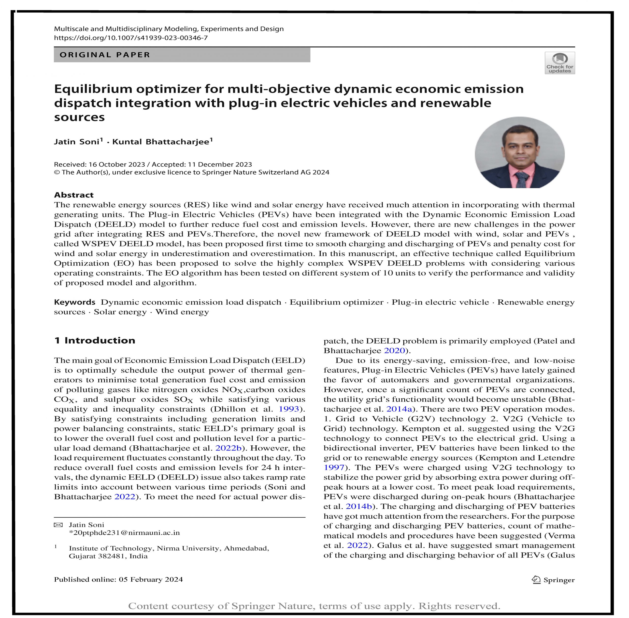 Equilibrium optimizer for multi-objective dynamic economic emission dispatch integration with plug-in electric vehicles and renewable sources