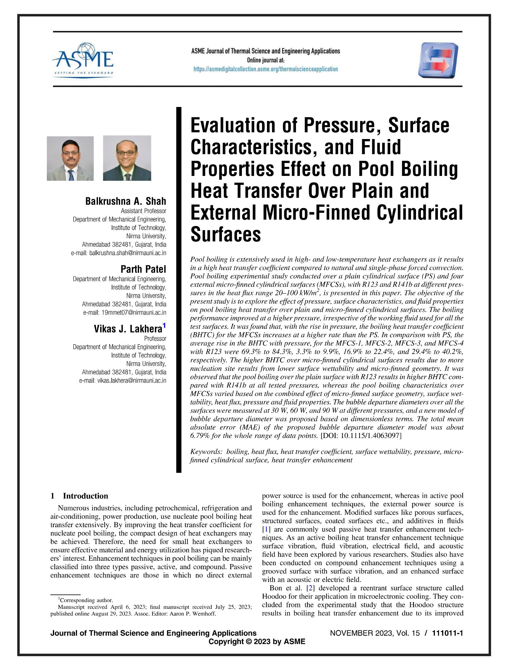 Evaluation of Pressure, Surface Characteristics, and Fluid Properties Effect on Pool Boiling Heat Transfer Over Plain and External Micro-Finned Cylindrical Surfaces