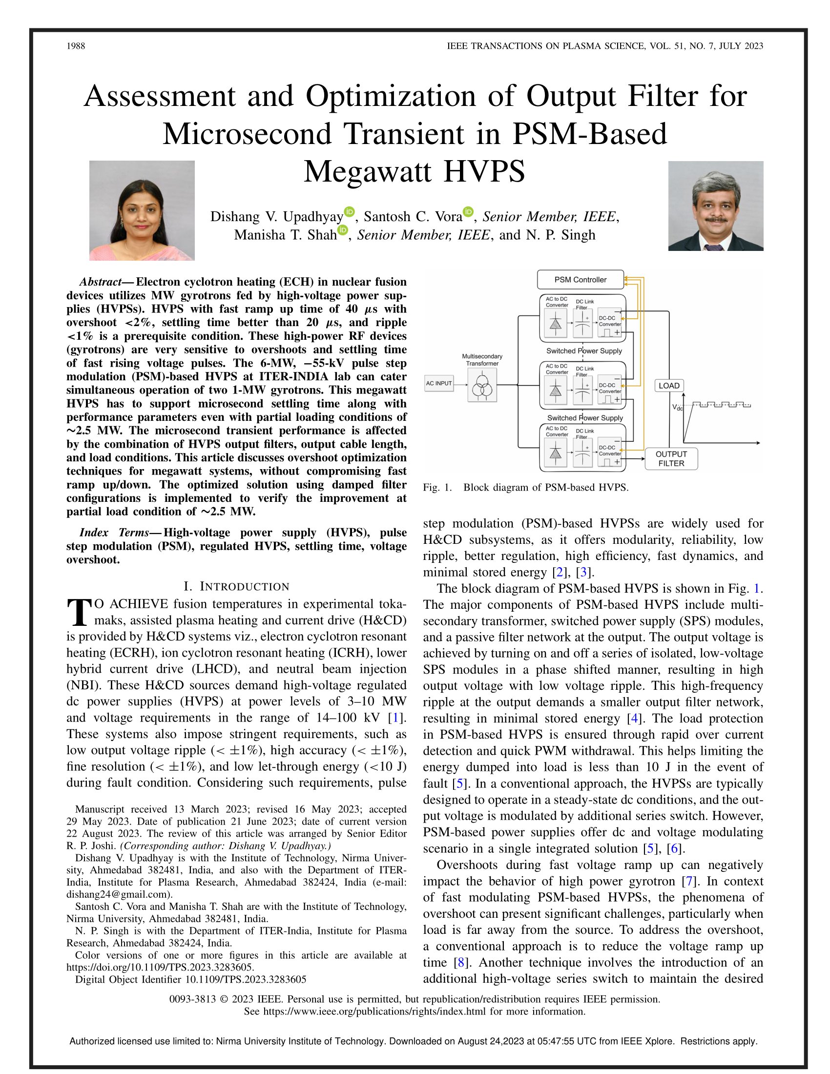 Assessment and Optimization of Output Filter for Microsecond Transient in PSM-Based Megawatt HVPS