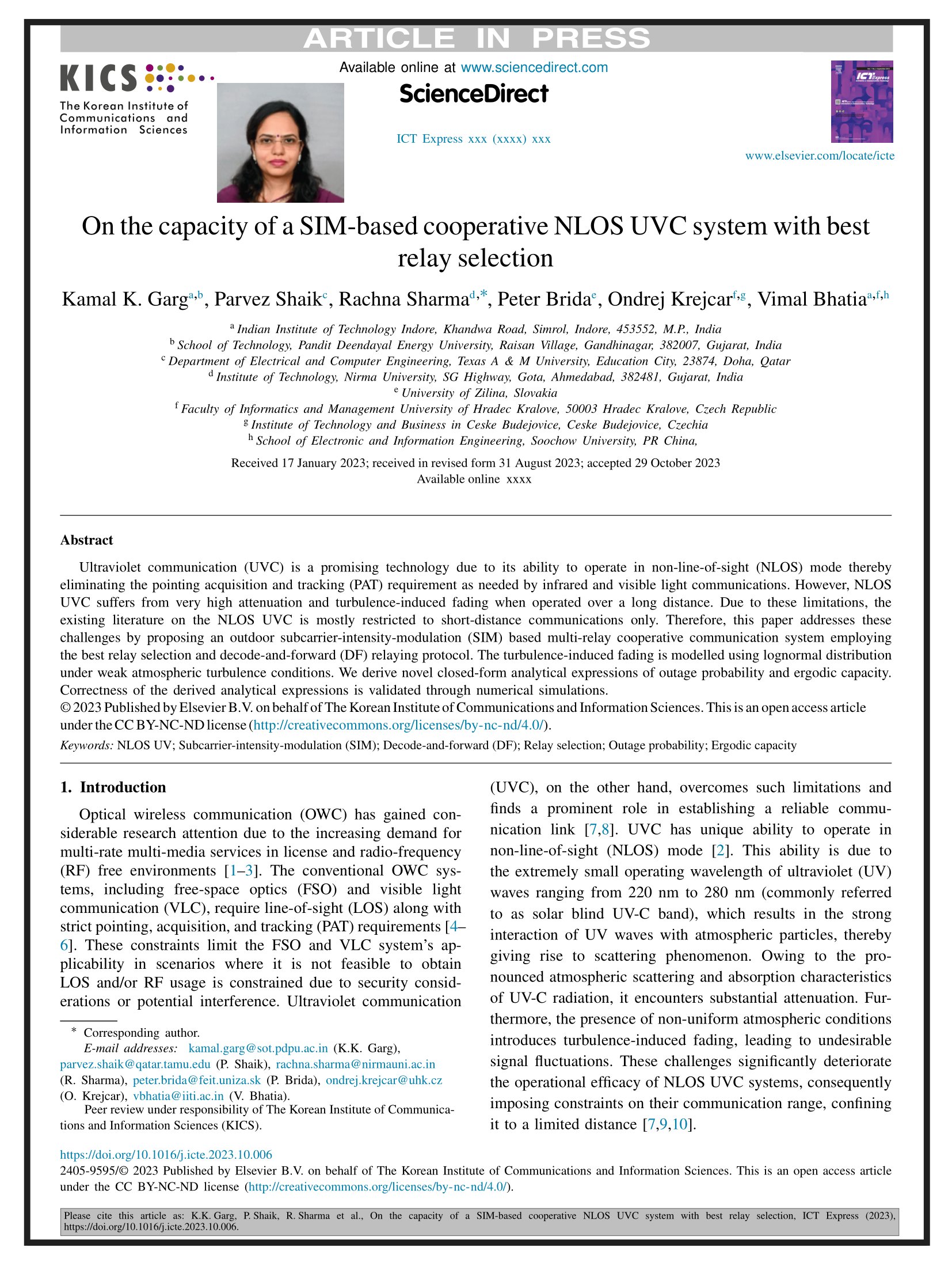 On the capacity of a SIM-based cooperative NLOS UVC system with best relay selection