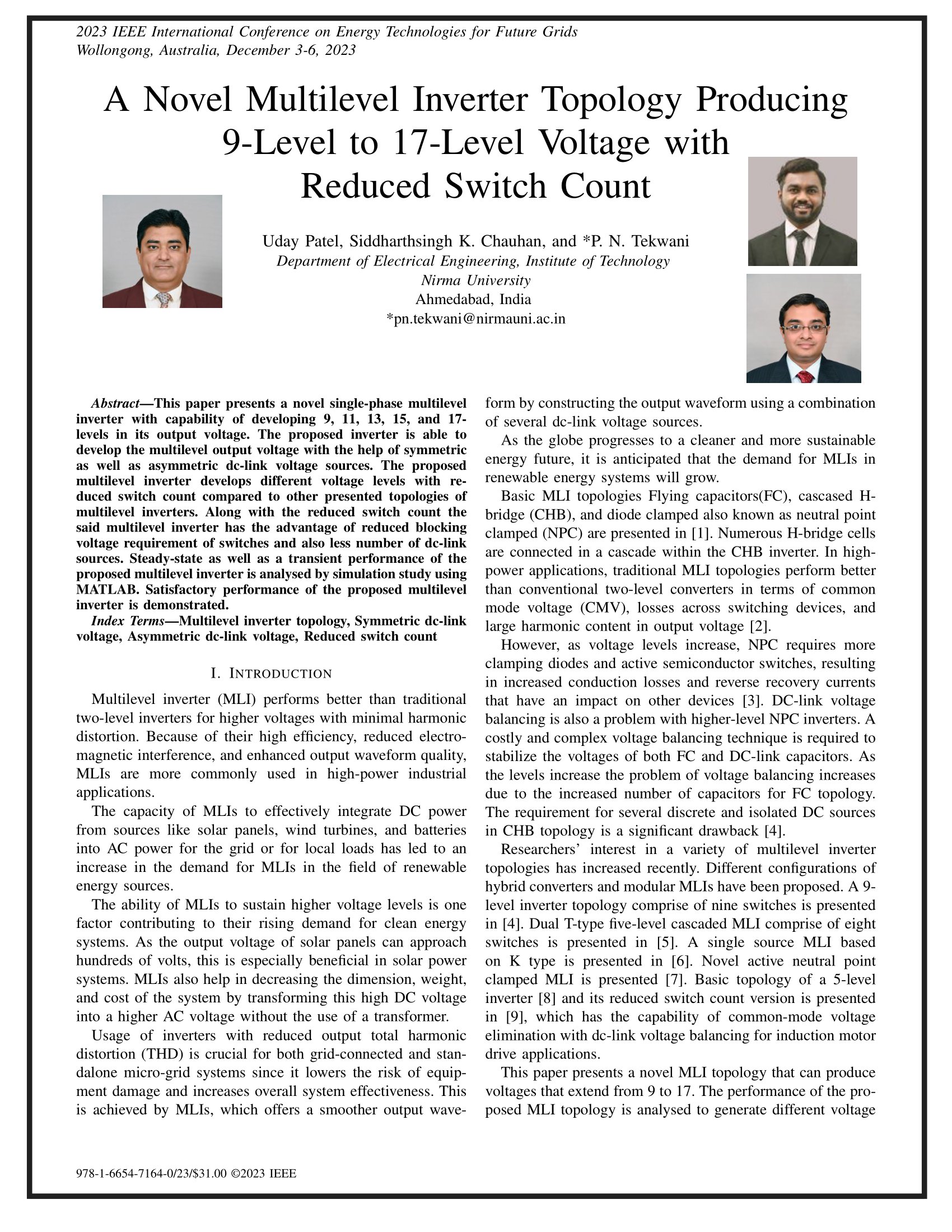 A Novel Multilevel Inverter Topology Producing 9-Level to 17-Level Voltage with Reduced Switch Count