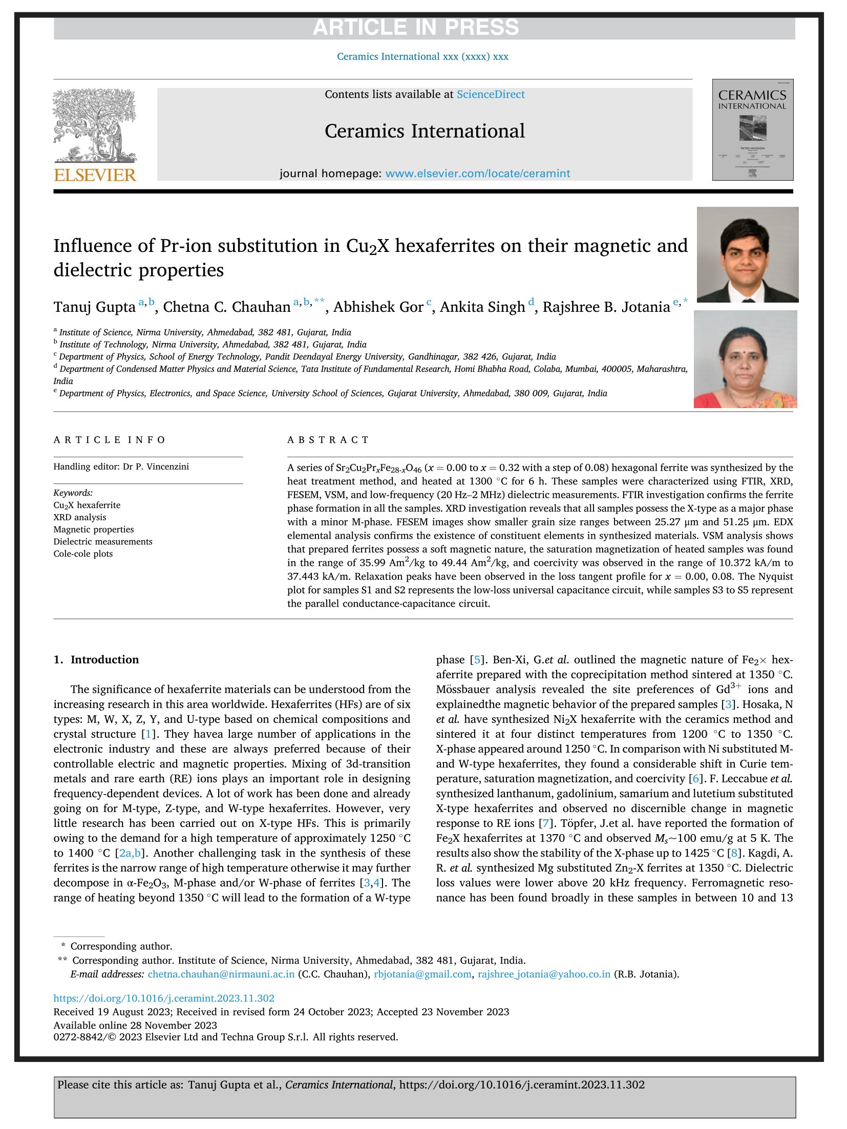 Influence of Pr-ion substitution in Cu2X hexaferrites on their magnetic and dielectric properties