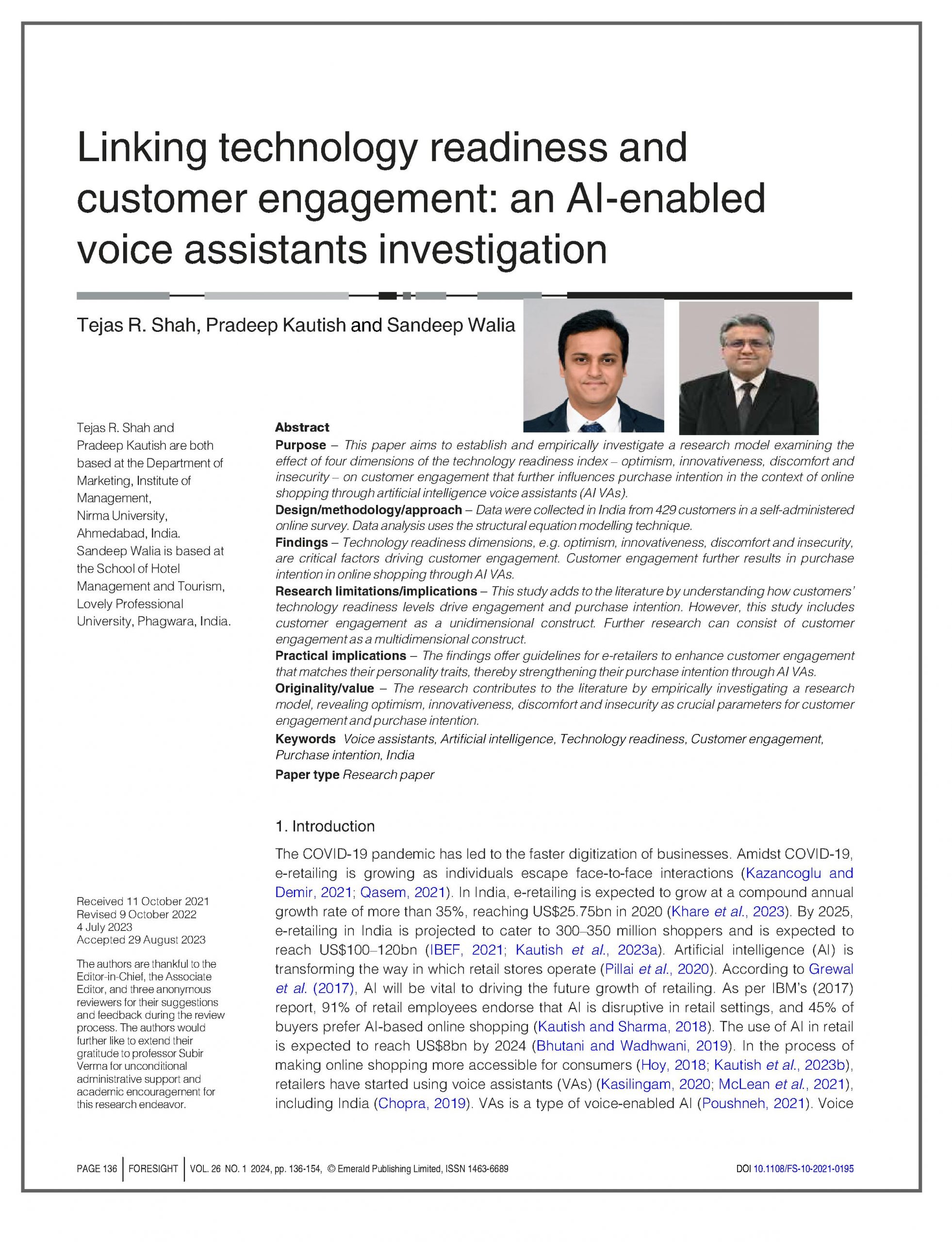 Linking technology readiness and customer engagement: an AI-enabled Voice assistant’s investigation