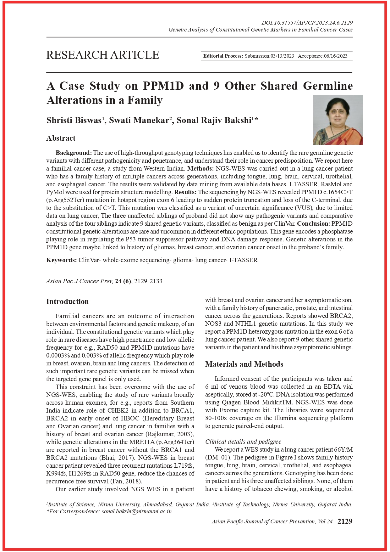 A Case Study on PPM1D and 9 Other Shared Germline Alterations in a Family