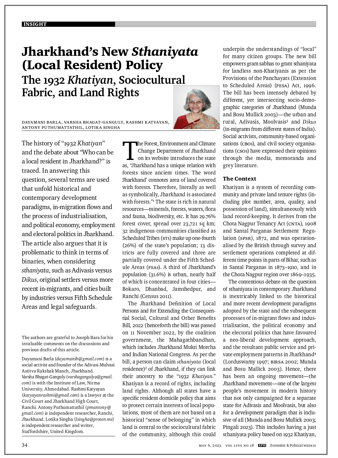 Jharkhand’s New Sthaniyata (Local Resident) Policy The 1932 Khatiyan, Sociocultural Fabric, and Land Rights