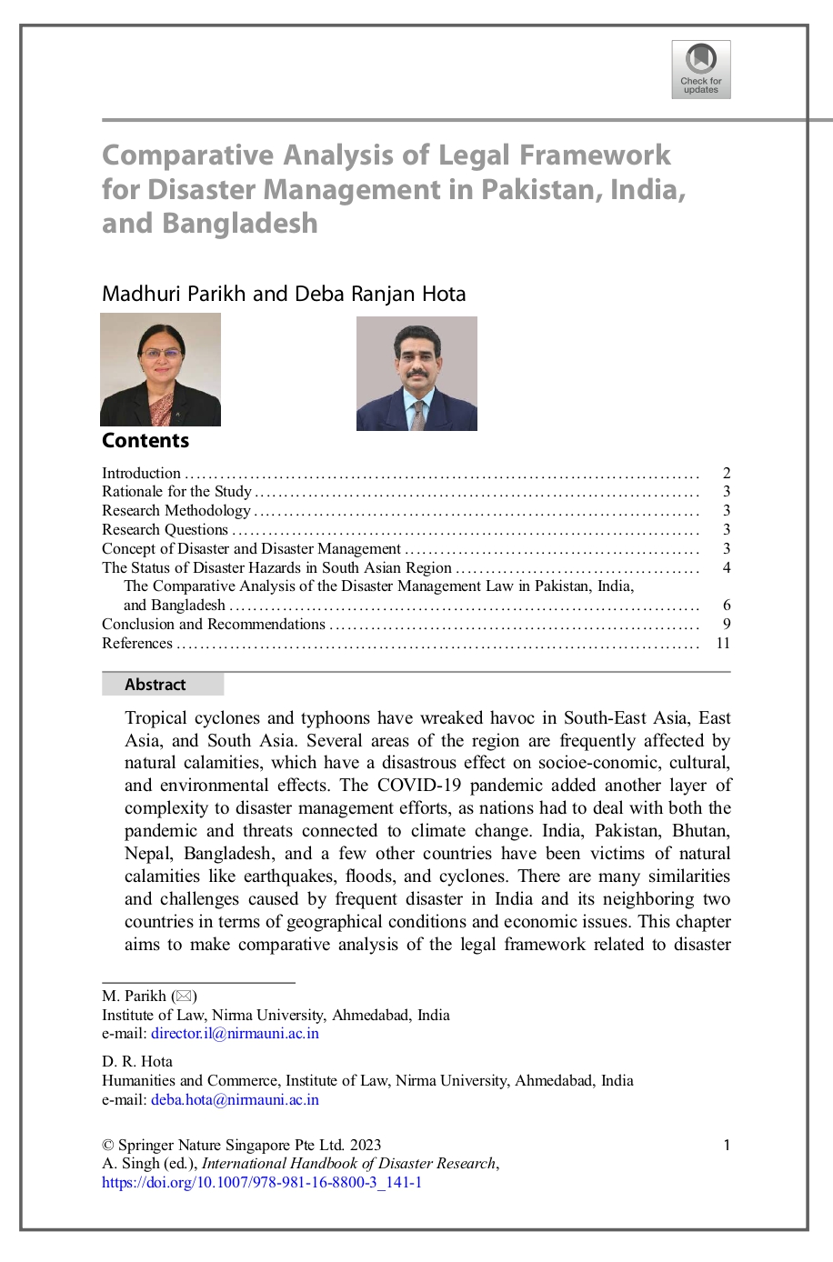 Comparative Analysis of Legal Framework for Disaster Management in Pakistan, India, and Bangladesh