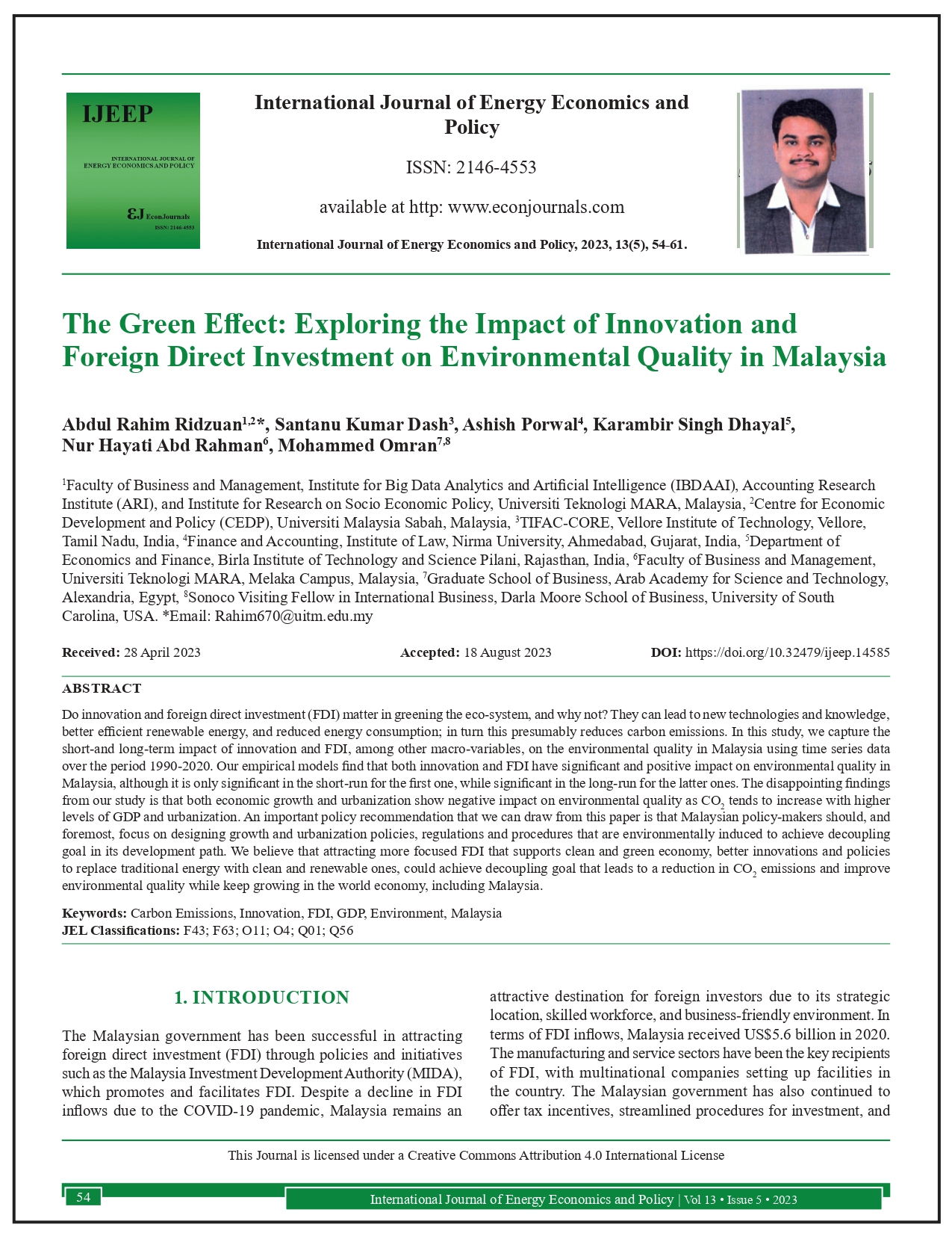 The Green Effect: Exploring the Impact of Innovation and Foreign Direct Investment on Environmental Quality in Malaysia