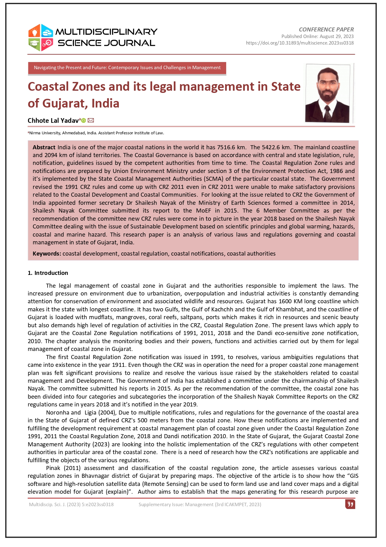 Coastal Zones and its legal management in State of Gujarat, India