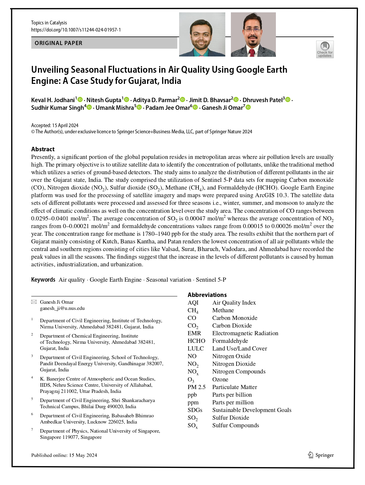 Unveiling Seasonal Fluctuations in Air Quality Using Google Earth Engine: A Case Study for Gujarat, India