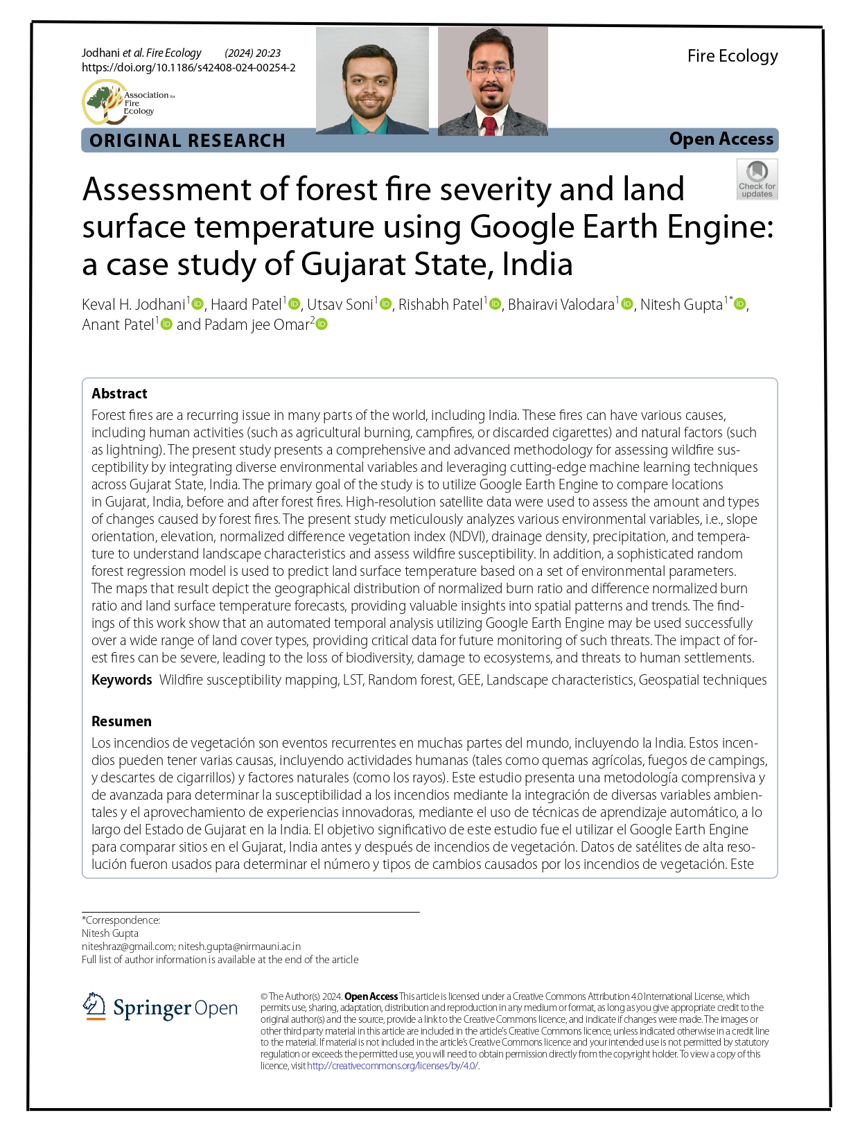 Assessment of forest fire severity and land surface temperature using Google earth engine: a case study of Gujarat state, India