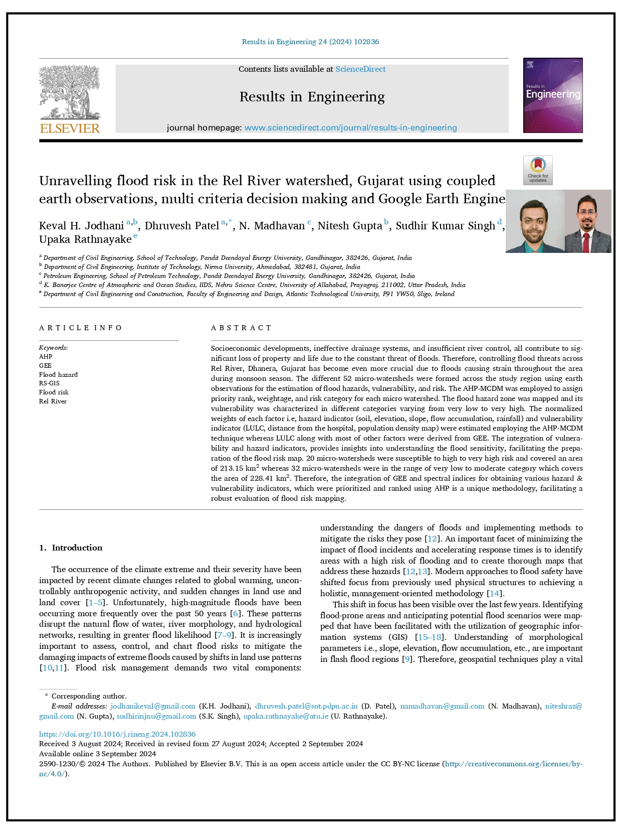 Unravelling flood risk in the rel river watershed, Gujarat using coupled earth