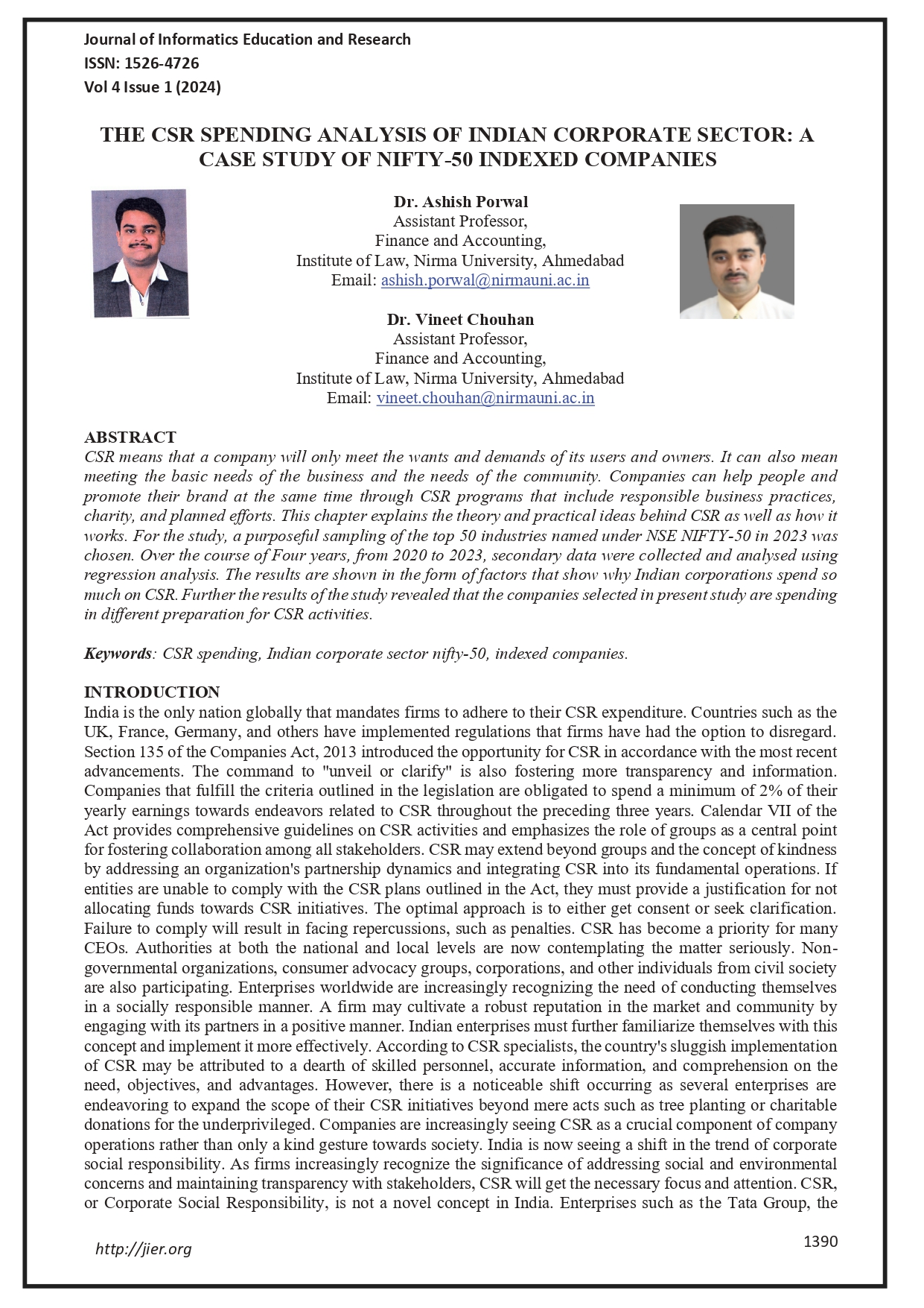 The CSR Spending Analysis of Indian Corporate Sector: A Case Study of Nifty-50 Indexed Companies