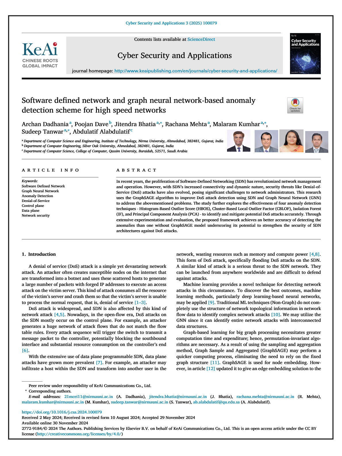 Software defined network and graph neural network-based anomaly detection scheme for high speed networks