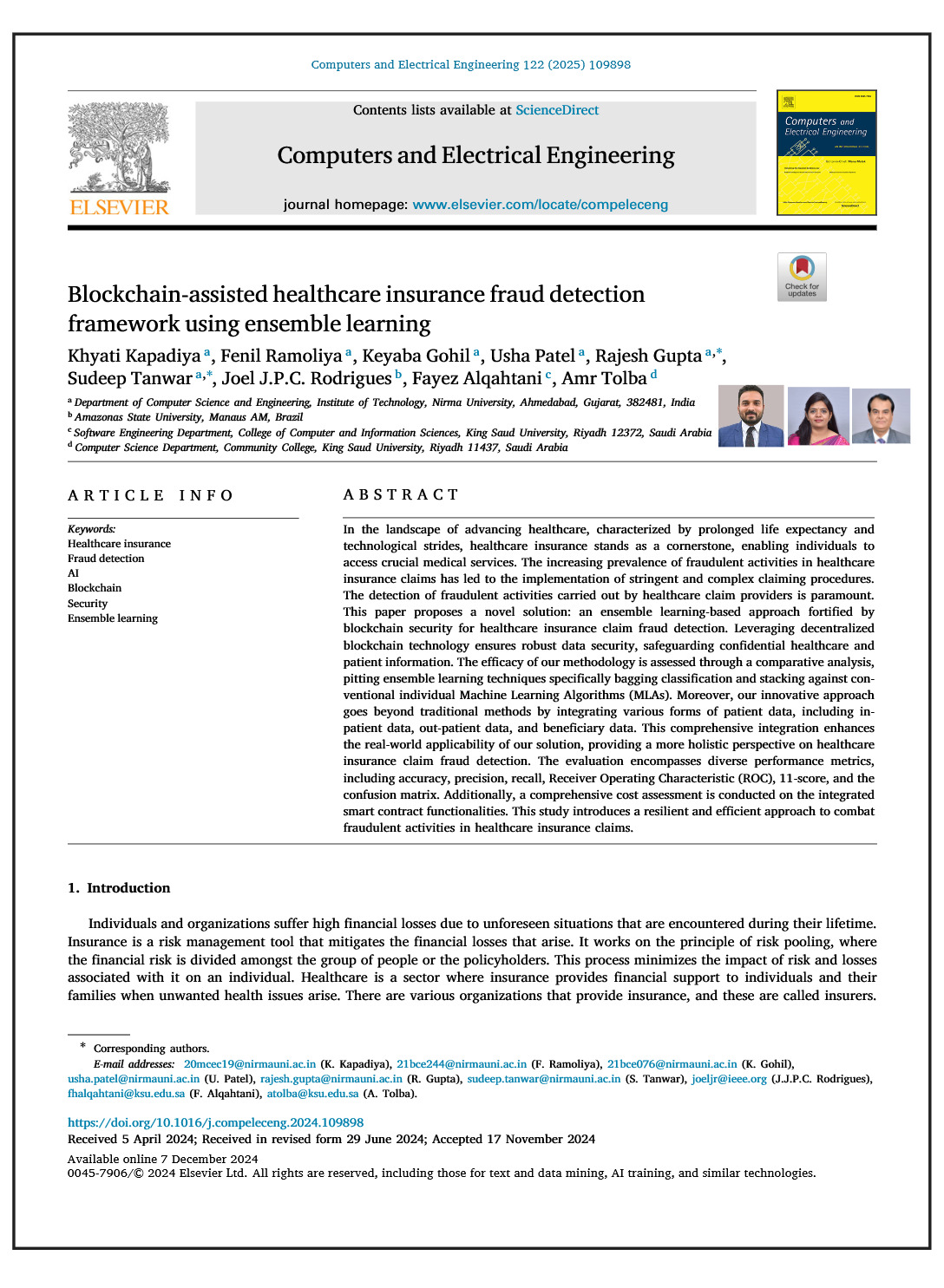 Blockchain-assisted healthcare insurance fraud detection framework using ensemble learning