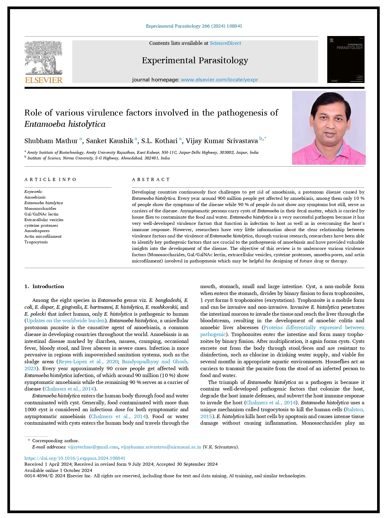 Role of various virulence factors involved in the pathogenesis of Entamoeba histolytica