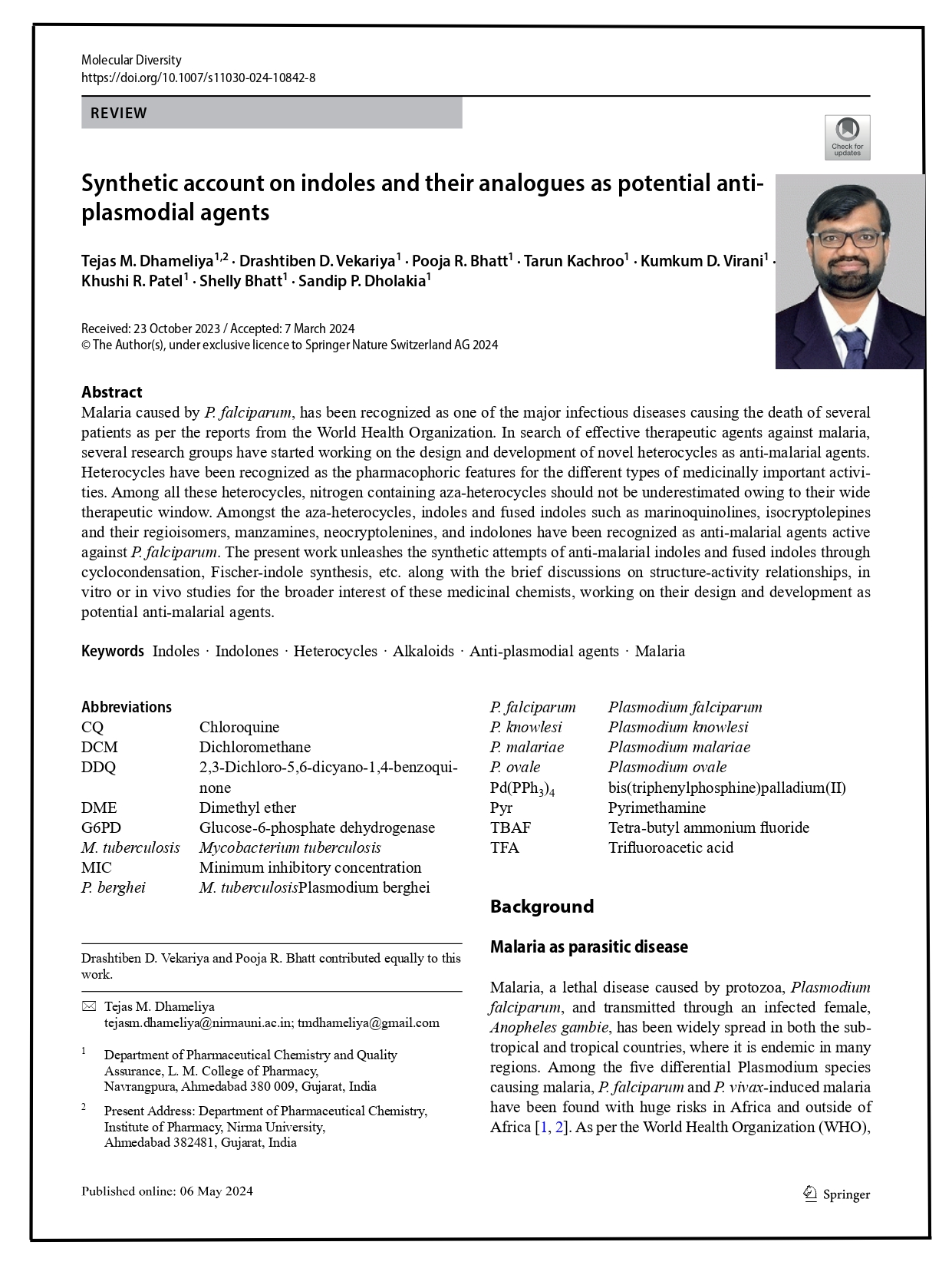 Synthetic account on indoles and their analogues as potential anti plasmodial agents