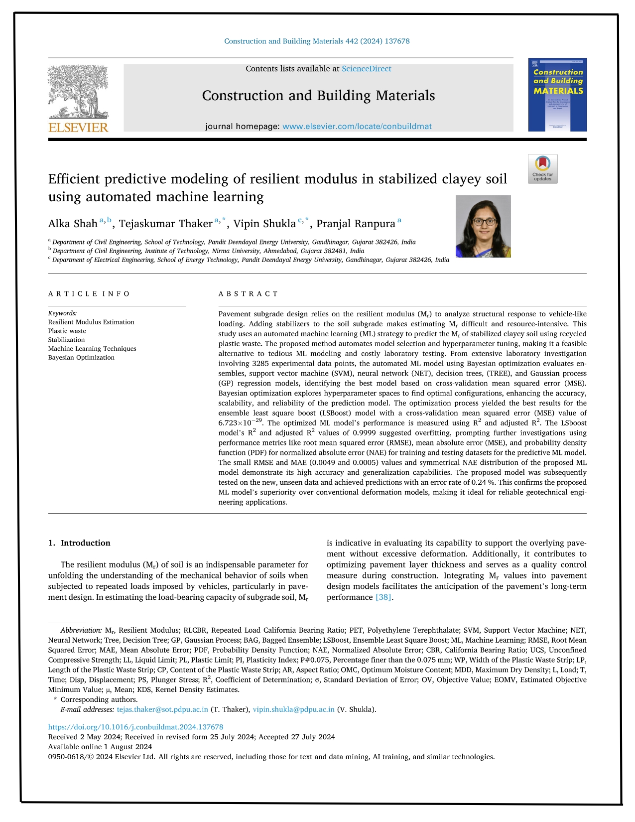 Efficient predictive modeling of resilient modulus in stabilized clayey soil using automated machine learning