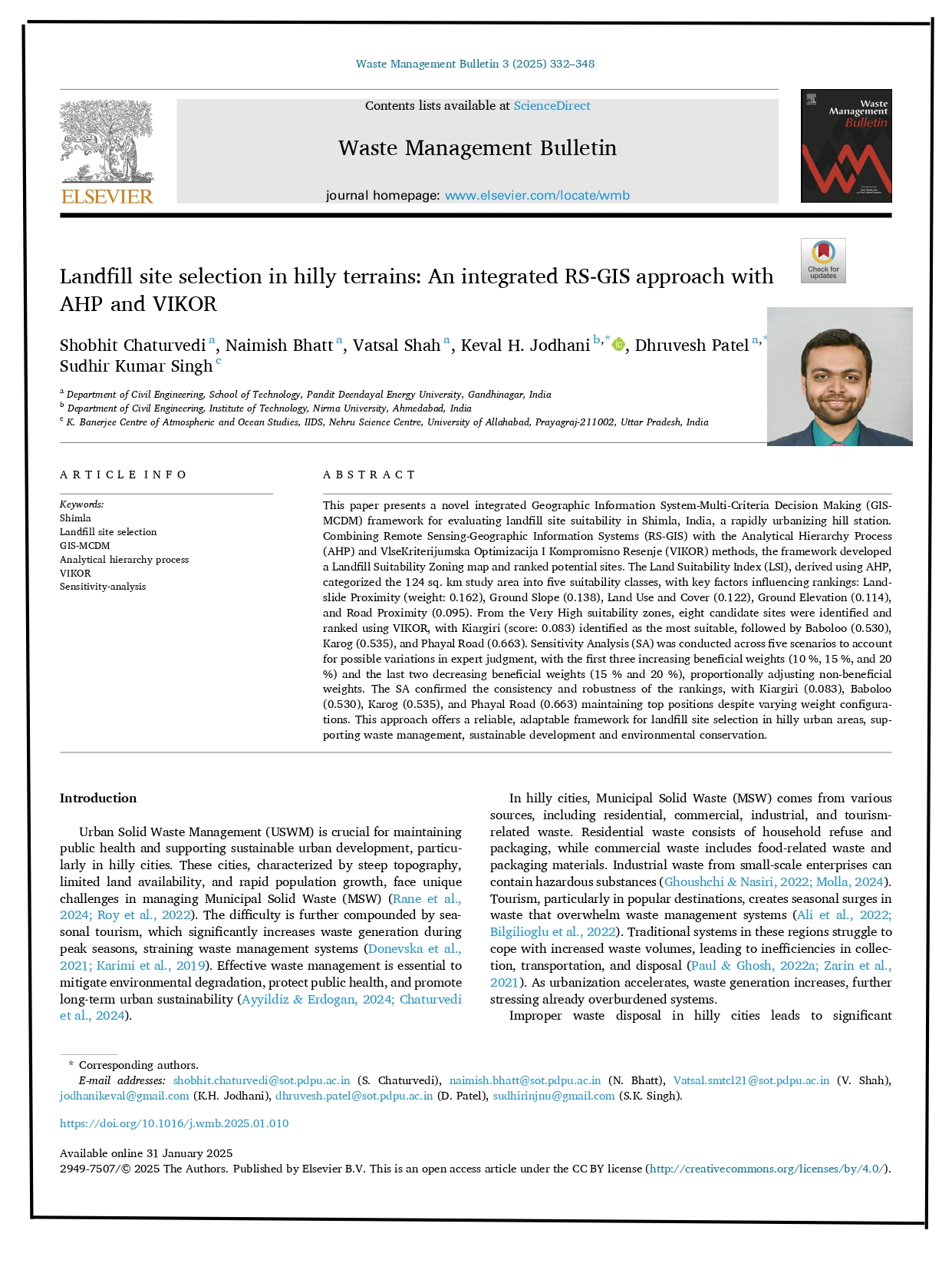Landfill site selection in hilly terrains: An integrated RS-GIS approach with AHP and VIKOR