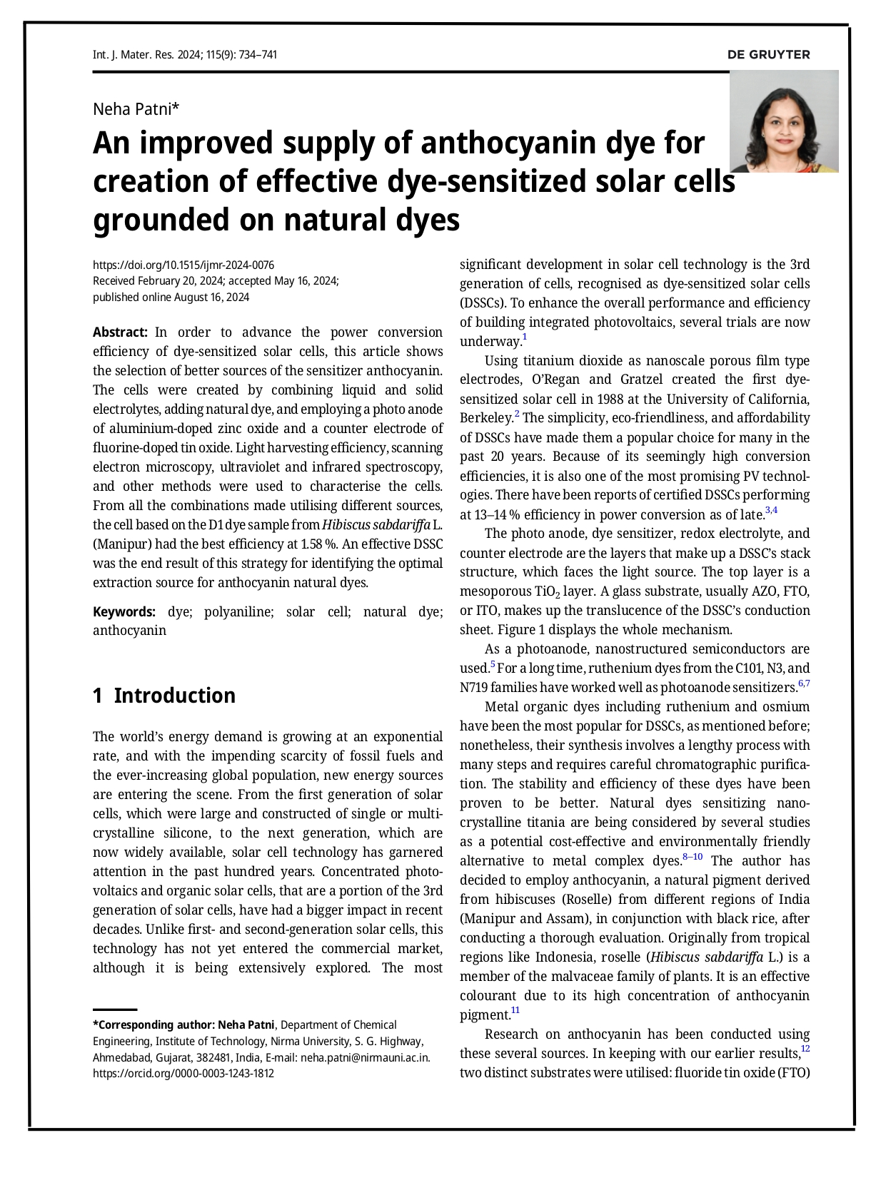 An improved supply of anthocyanin dye for creation of effective dye-sensitized solar cells grounded on natural dyes