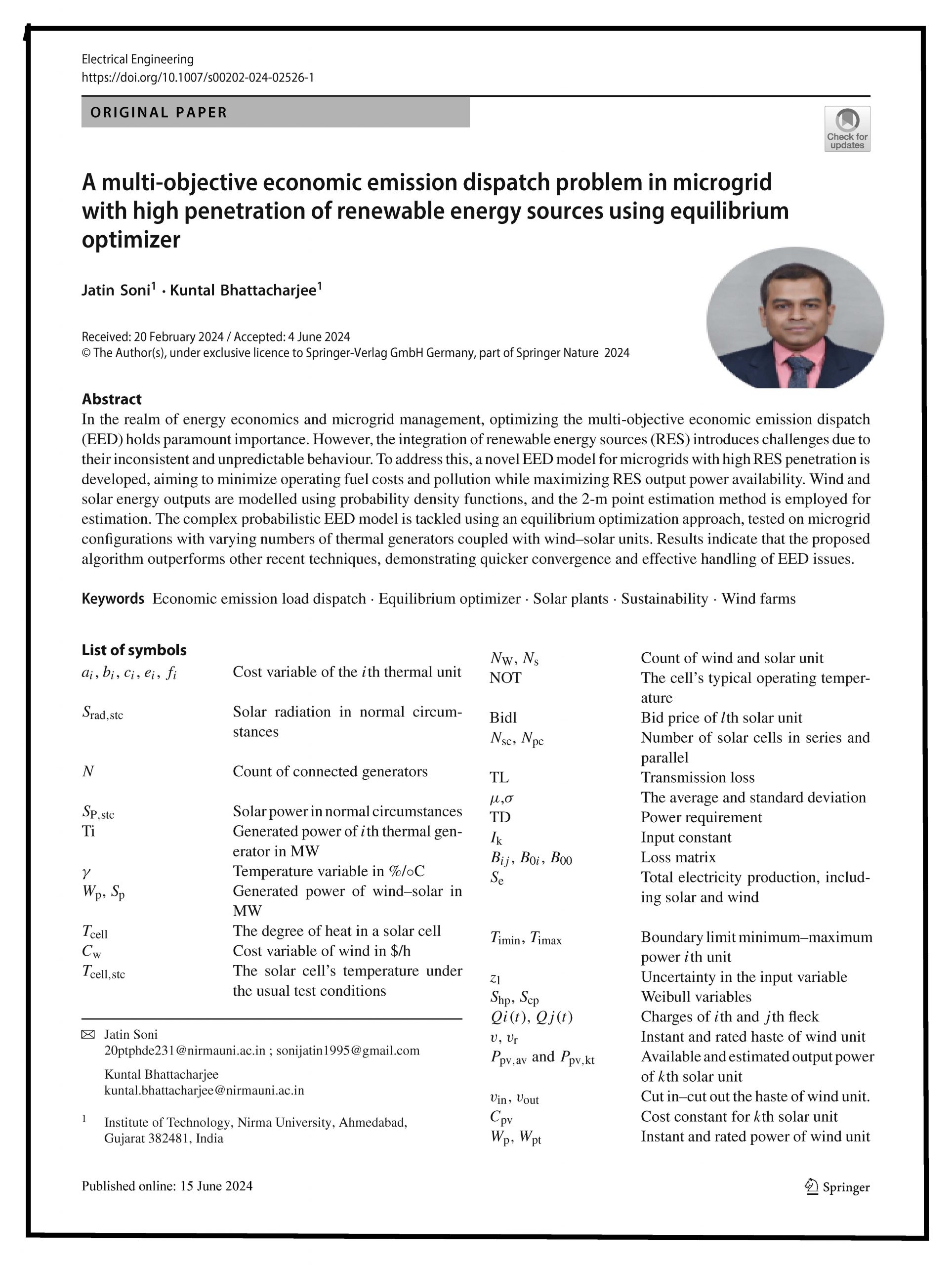 A multi-objective economic emission dispatch problem in microgrid with high penetration of renewable energy sources using equilibrium optimizer