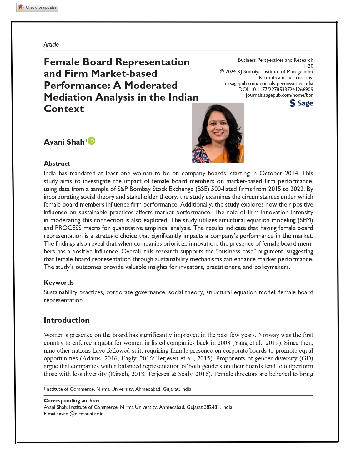 Female board representation and firm market-based performance: A moderated mediation analysis in the Indian context