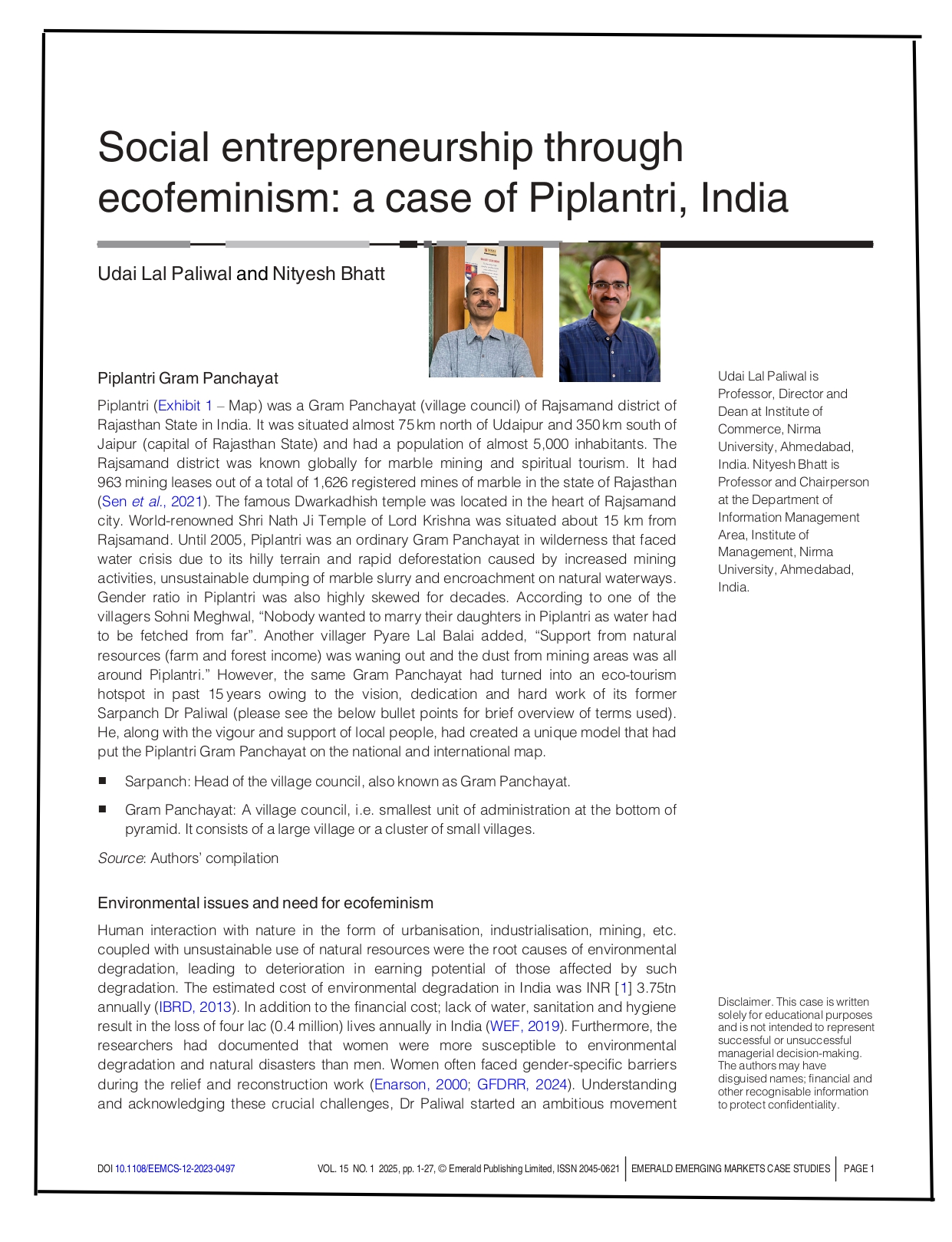 Social entrepreneurship through ecofeminism: a case of piplantri, India