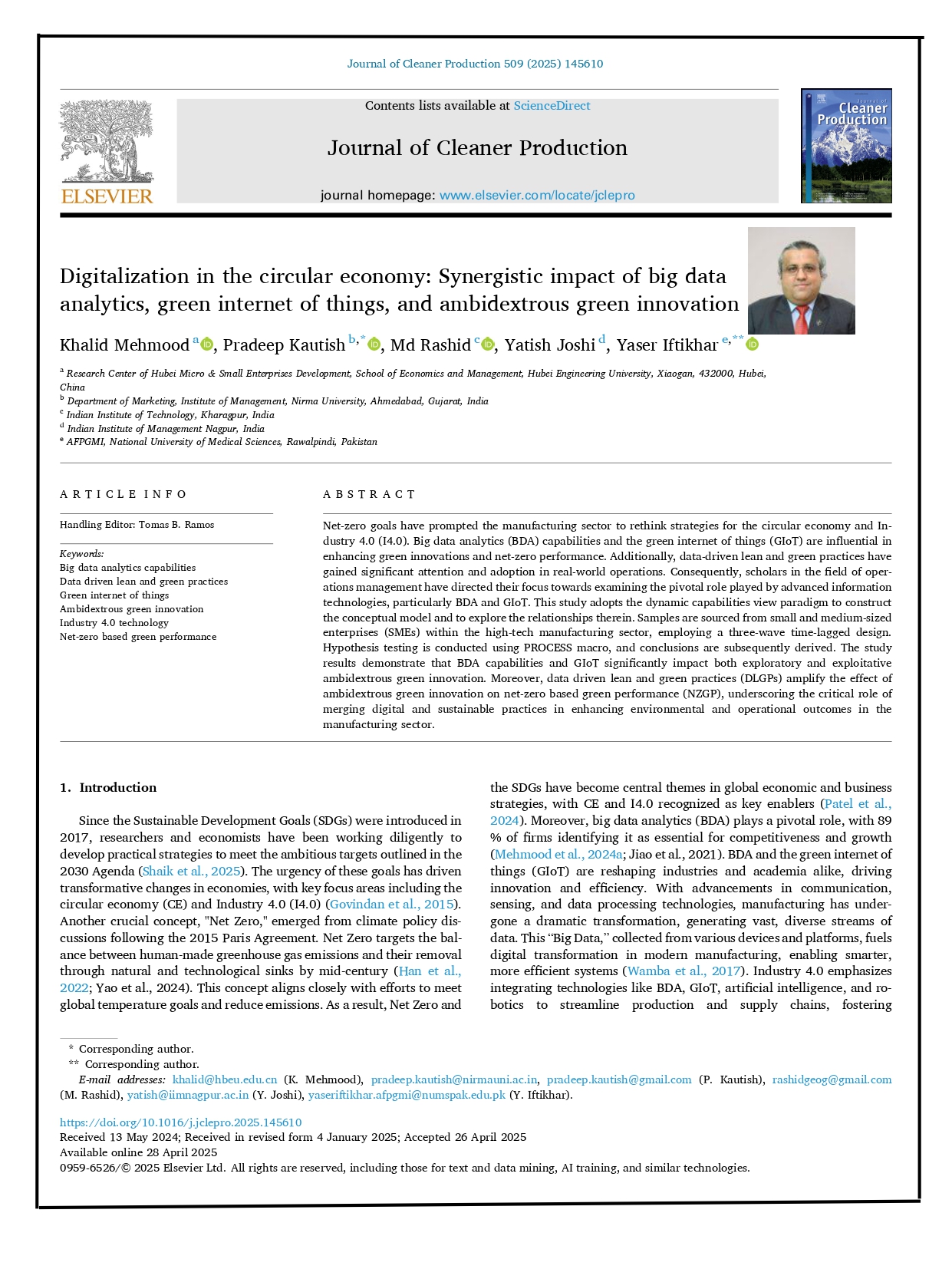 Digitalization in The Circular Economy: Synergistic Impact of Big Data Analytics, Green Internet of Things and Ambidextrous Green Innovation