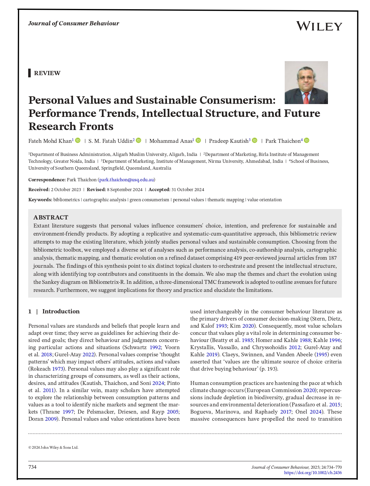 Personal Values and Sustainable Consumerism: Performance Trends, Intellectual Structure and Future Research Fronts