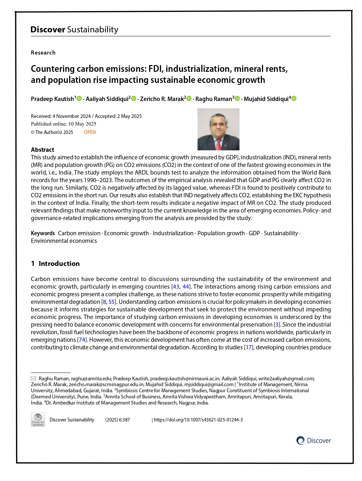 Countering carbon emissions: FDI, industrialization, mineral rents, and population rise impacting sustainable economic growth