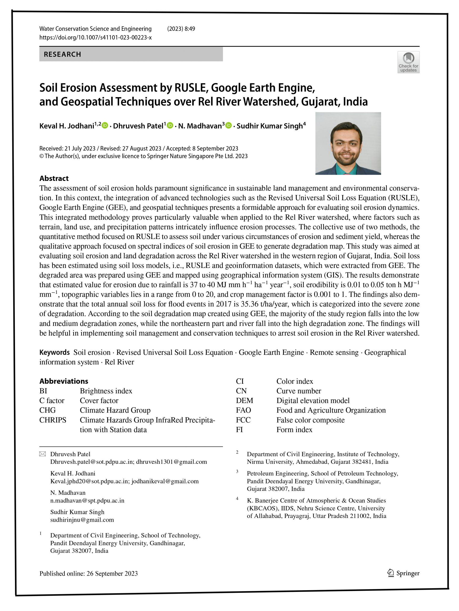Soil erosion assessment by RUSLE, google earth engine, and geospatial techniques over rel river watershed, Gujarat, India