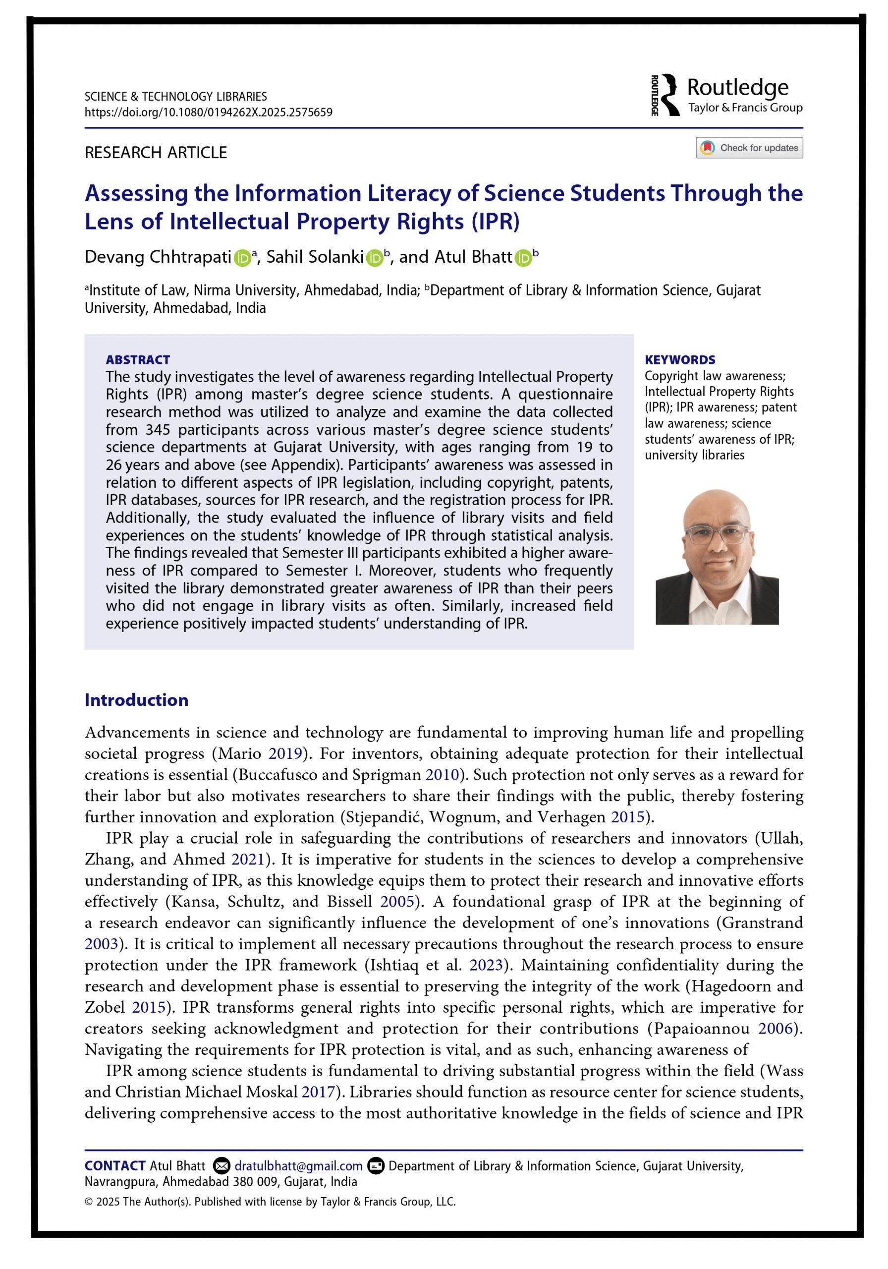 Assessing the Information Literacy of Science Students Through the Lens of Intellectual Property Rights