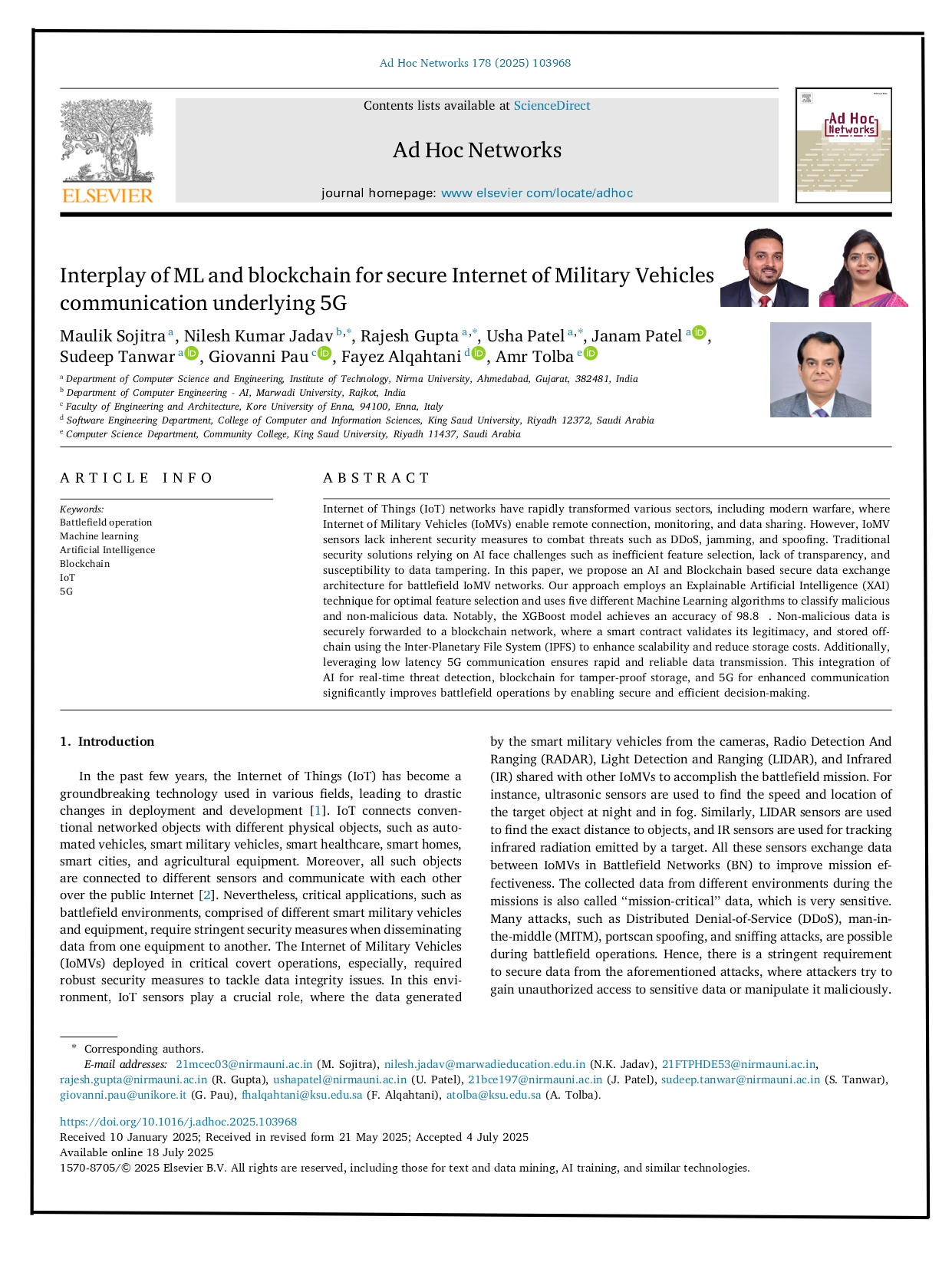 Interplay of ML and blockchain for secure Internet of Military Vehicles communication underlying 5G