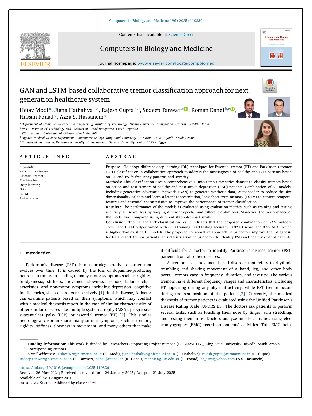 GAN and LSTM-based Collaborative Tremor Classification Approach for Next Generation Healthcare System